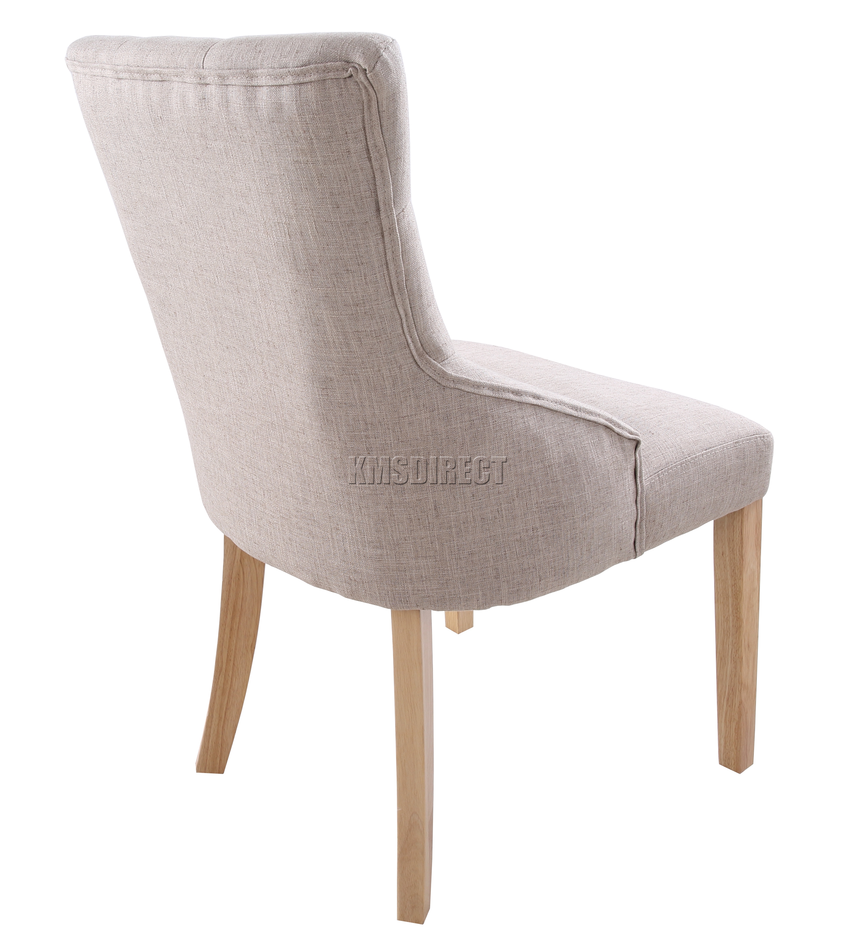 FoxHunter New Cream Linen Fabric Dining Chairs Scoop Tufted Back Office