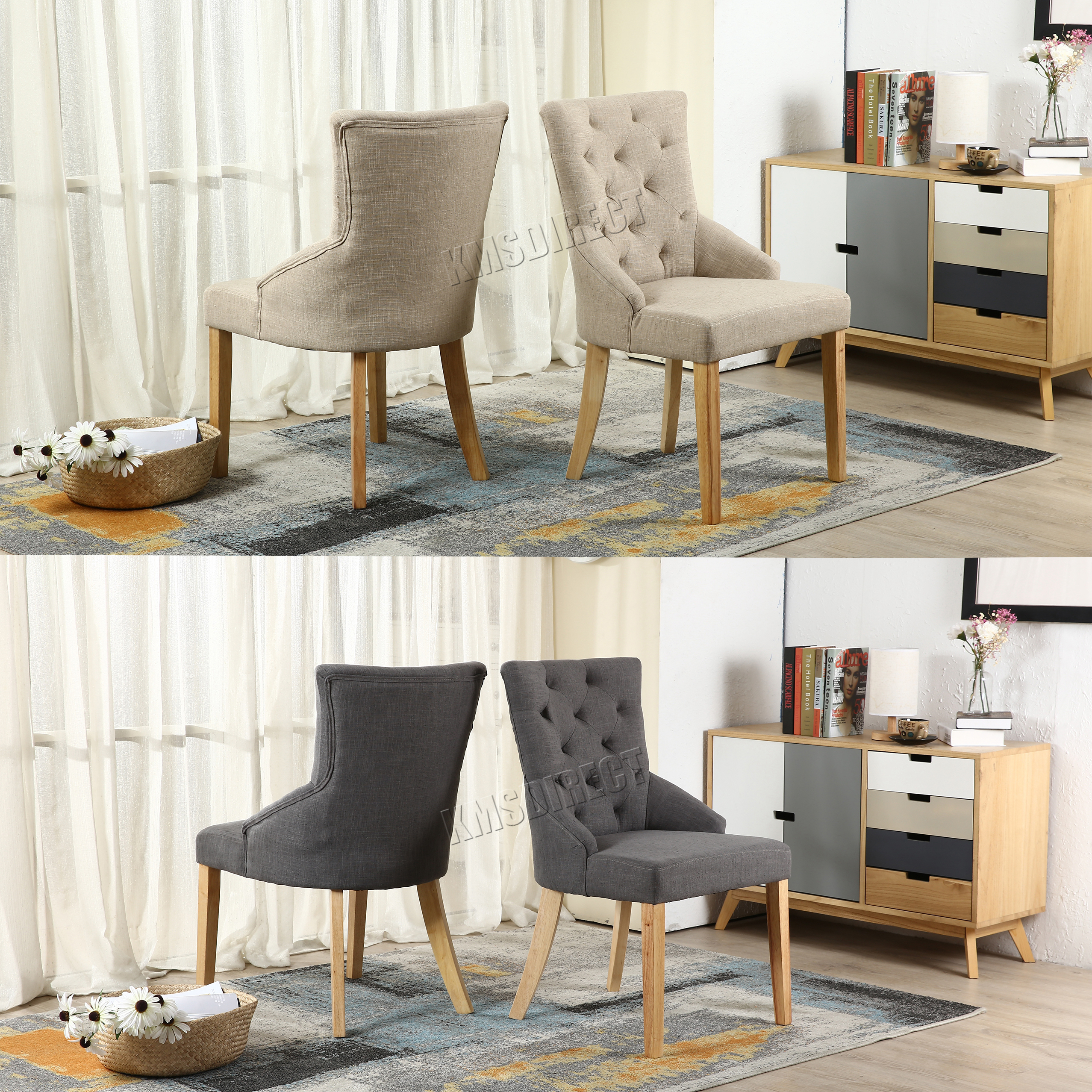 Westwood New Linen Fabric Dining Chairs Scoop Tufted Back Office Image Is Loading Westwood New Linen Fabric Dining Chairs Scoop Tufted
