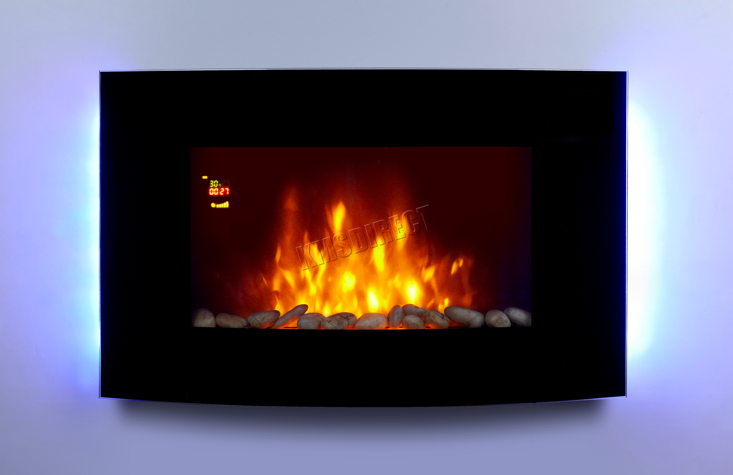 Wall Mounted Electric Fireplace Glass Heater Fire Remote Control LED Backlit New - Picture 26 of 43