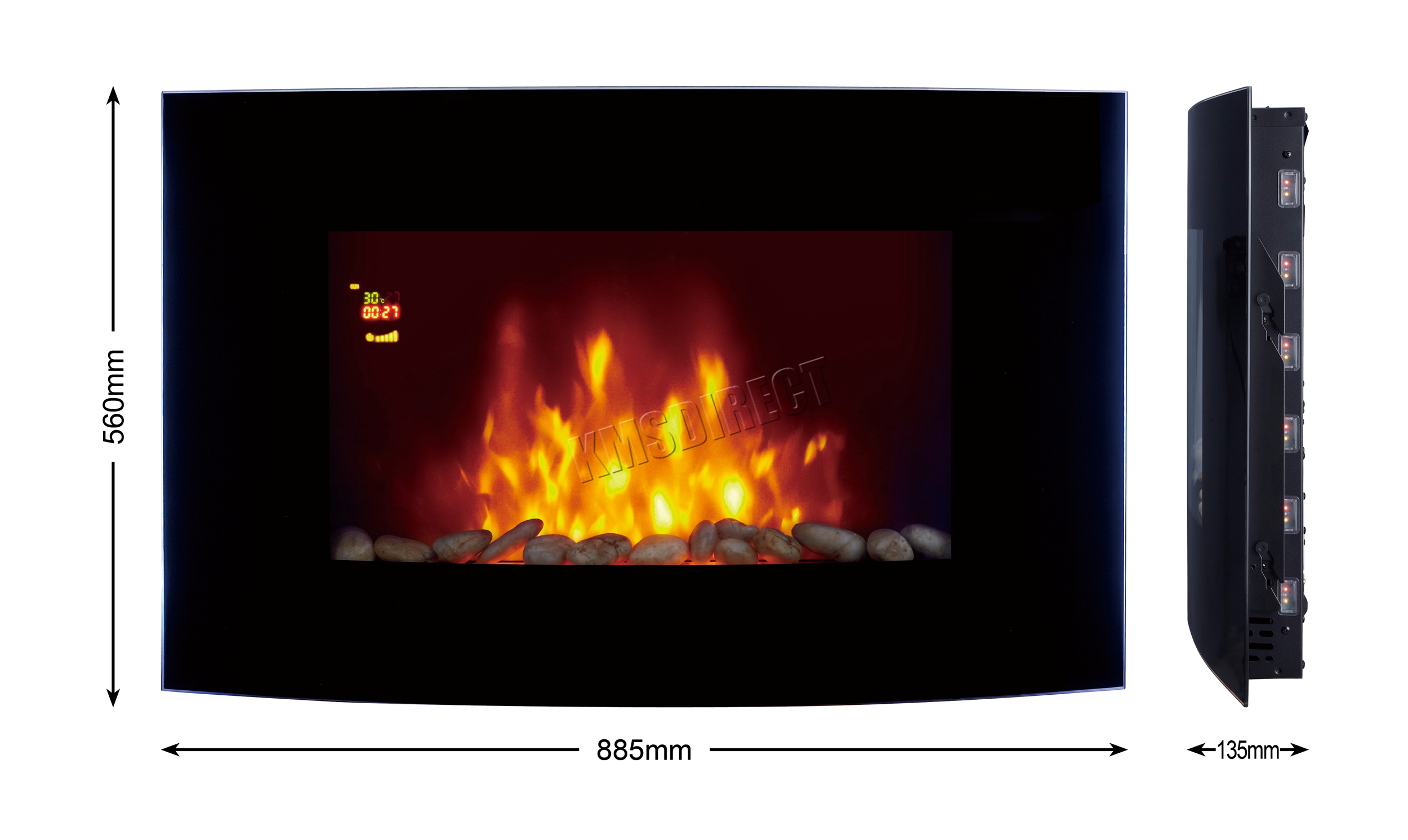 Wall Mounted Electric Fireplace Glass Heater Fire Remote Control LED Backlit New - Picture 35 of 43