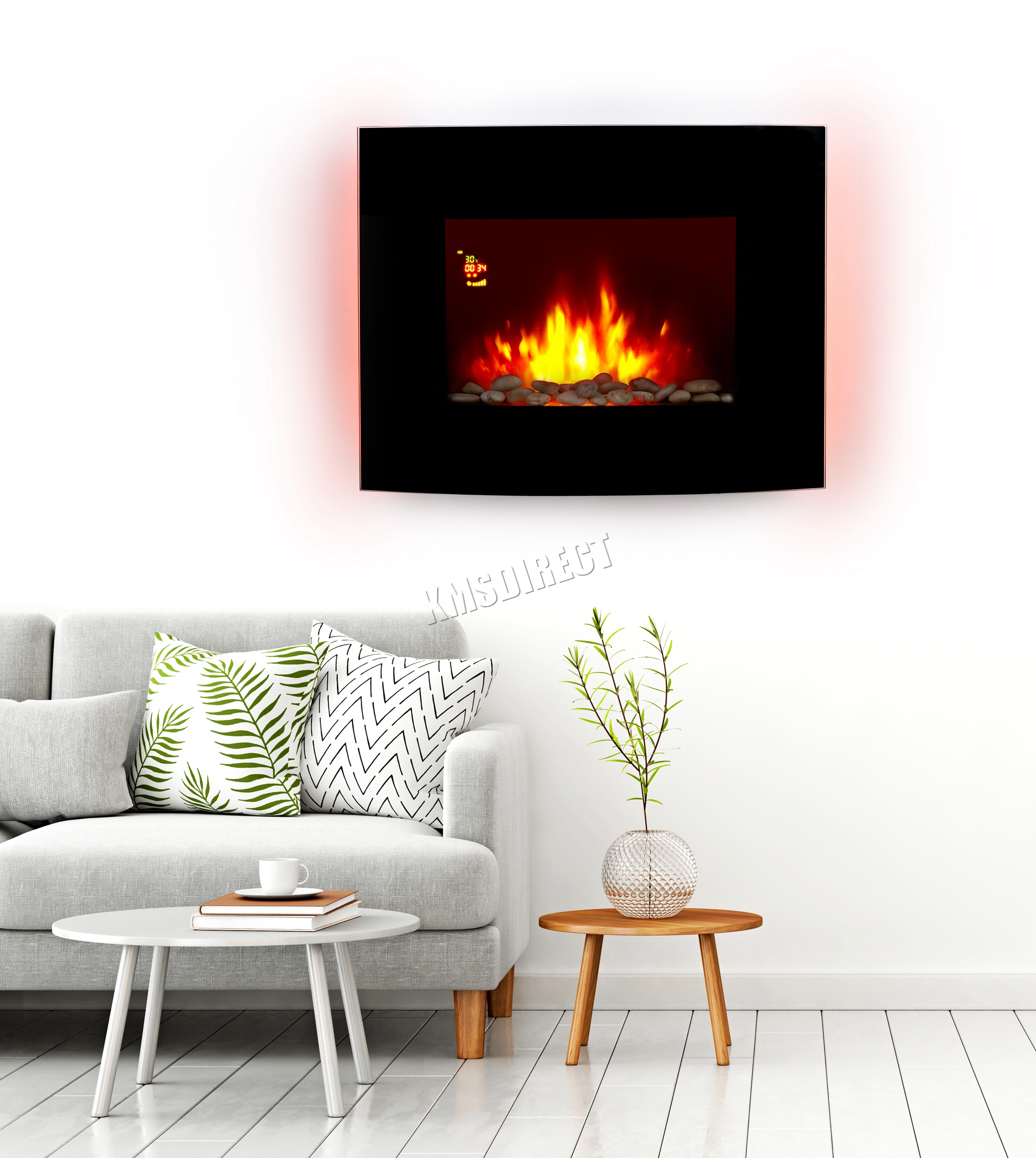 Wall Mounted Electric Fireplace Glass Heater Fire Remote Control LED Backlit New - Picture 13 of 43