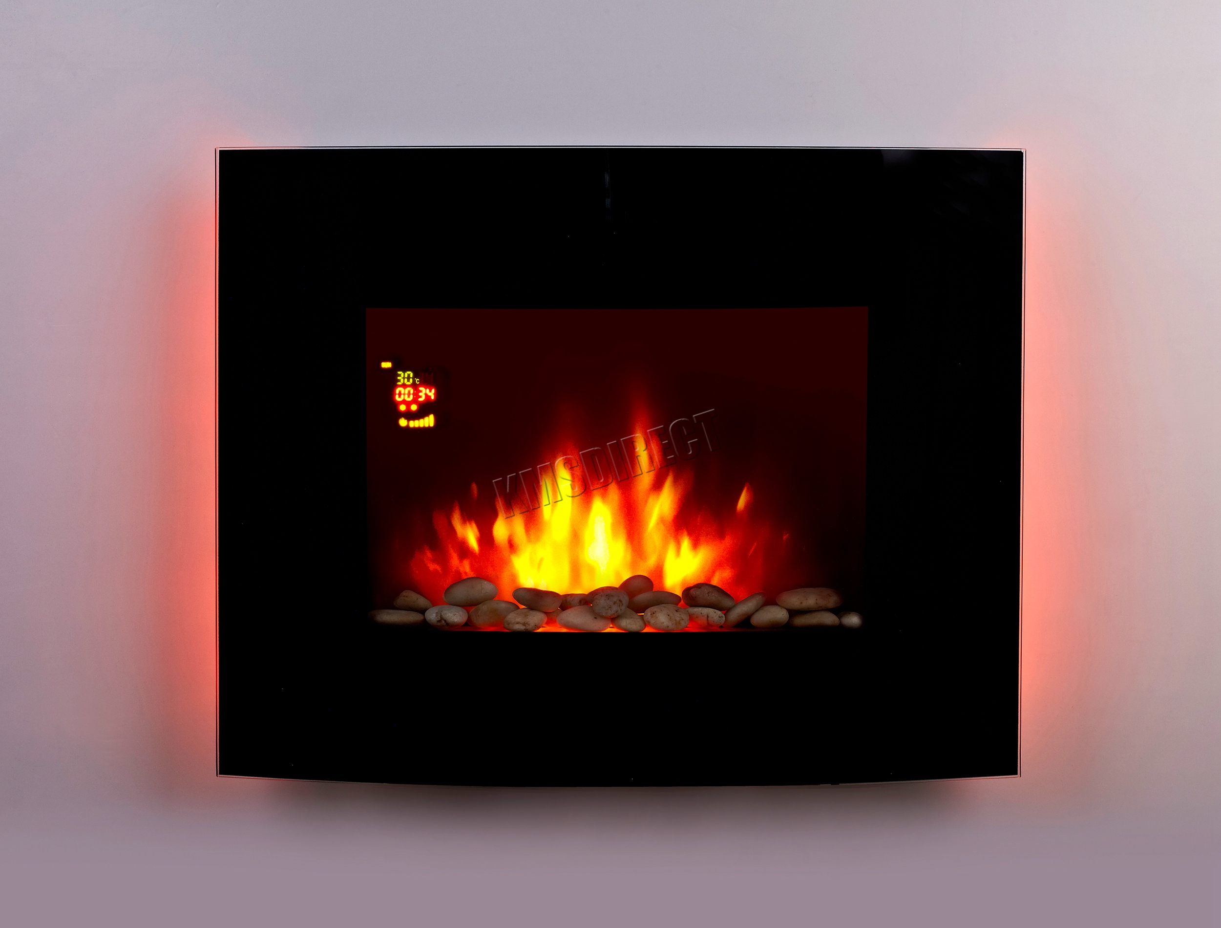 Wall Mounted Electric Fireplace Glass Heater Fire Remote Control LED Backlit New - Picture 15 of 43