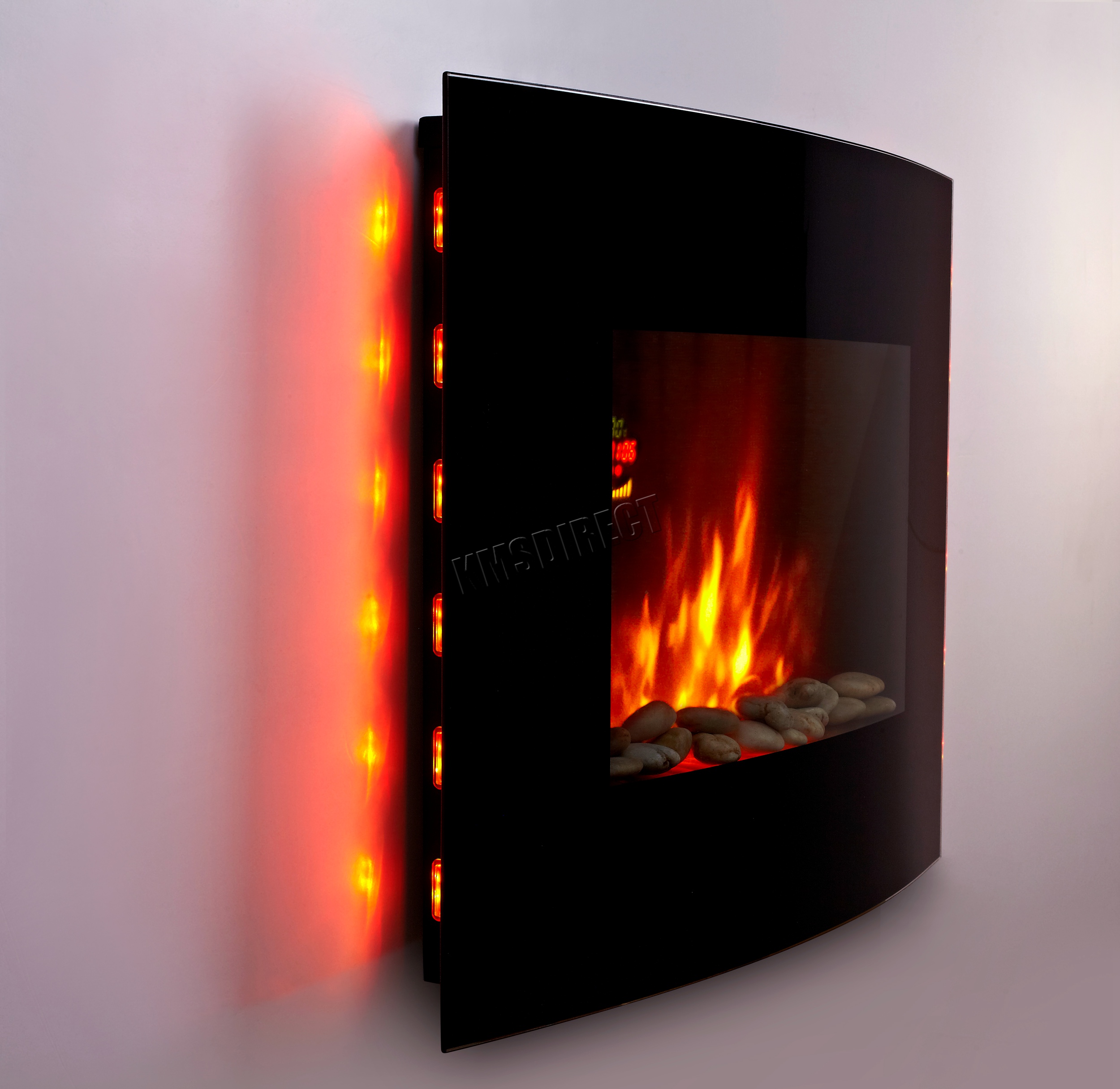 Wall Mounted Electric Fireplace Glass Heater Fire Remote Control LED Backlit New - Picture 16 of 43