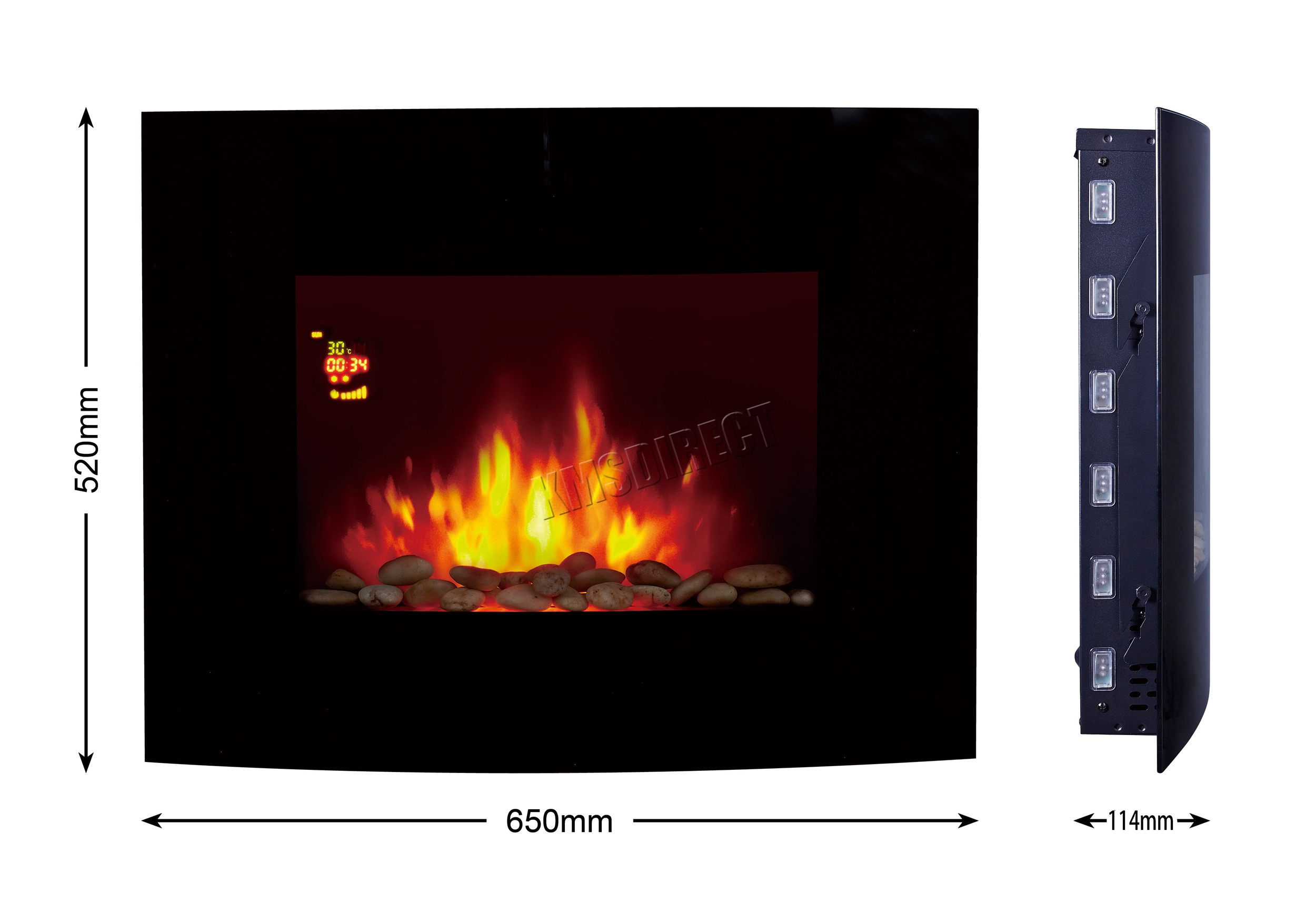 Wall Mounted Electric Fireplace Glass Heater Fire Remote Control LED Backlit New - Picture 24 of 43