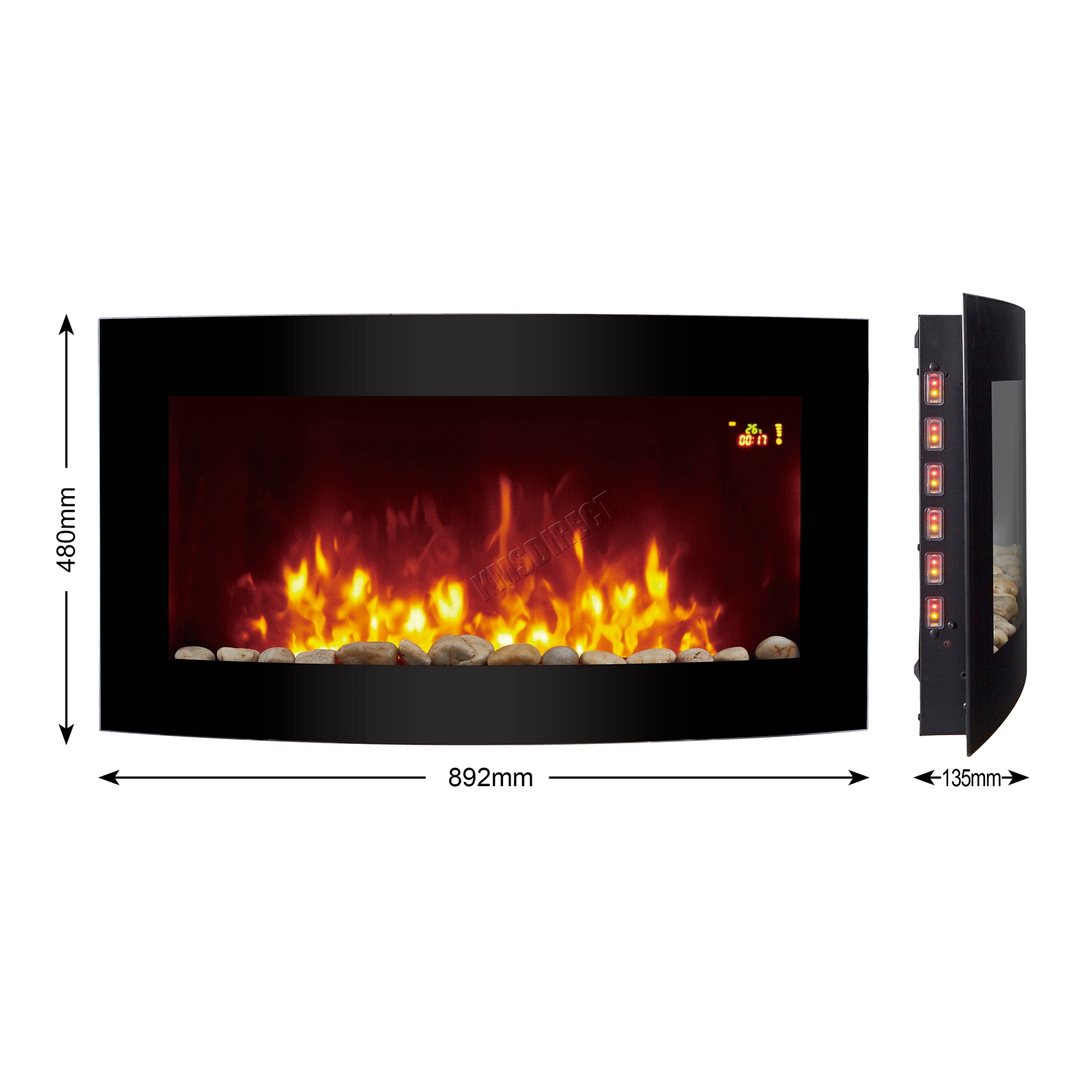 Heatsure vidrio chimenea calentador eléctrico montado en la pared fuego