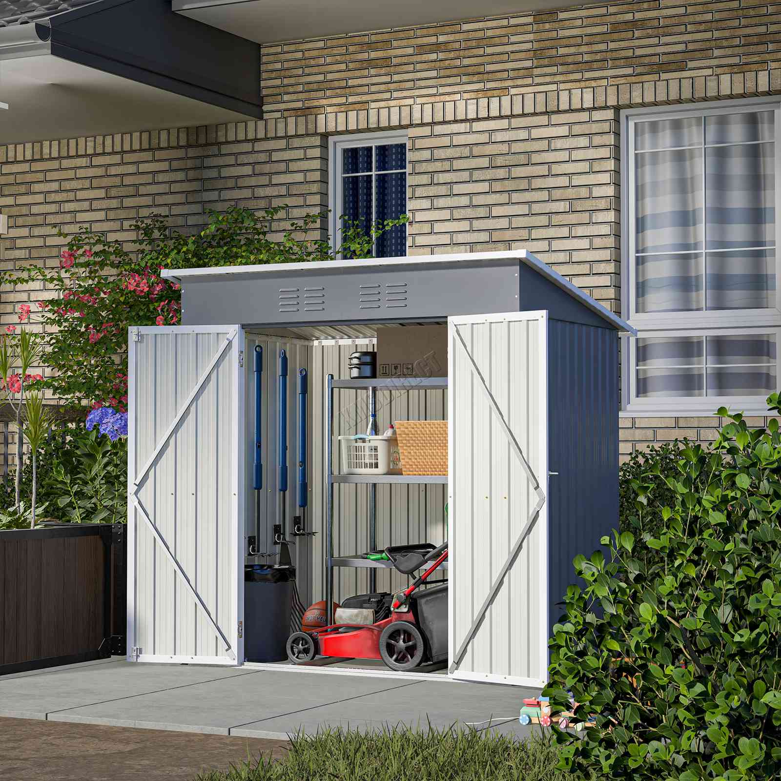 BIRCHTREE New Garden Shed Metal Pent Roof Outdoor Storage With Free Foundation