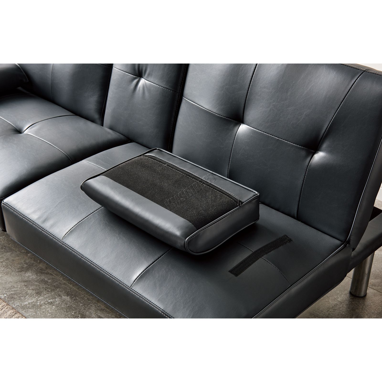 Manhattan Black Faux Leather 3 Seater Sofa Bed With Bluetooth Speakers Baci Living Room