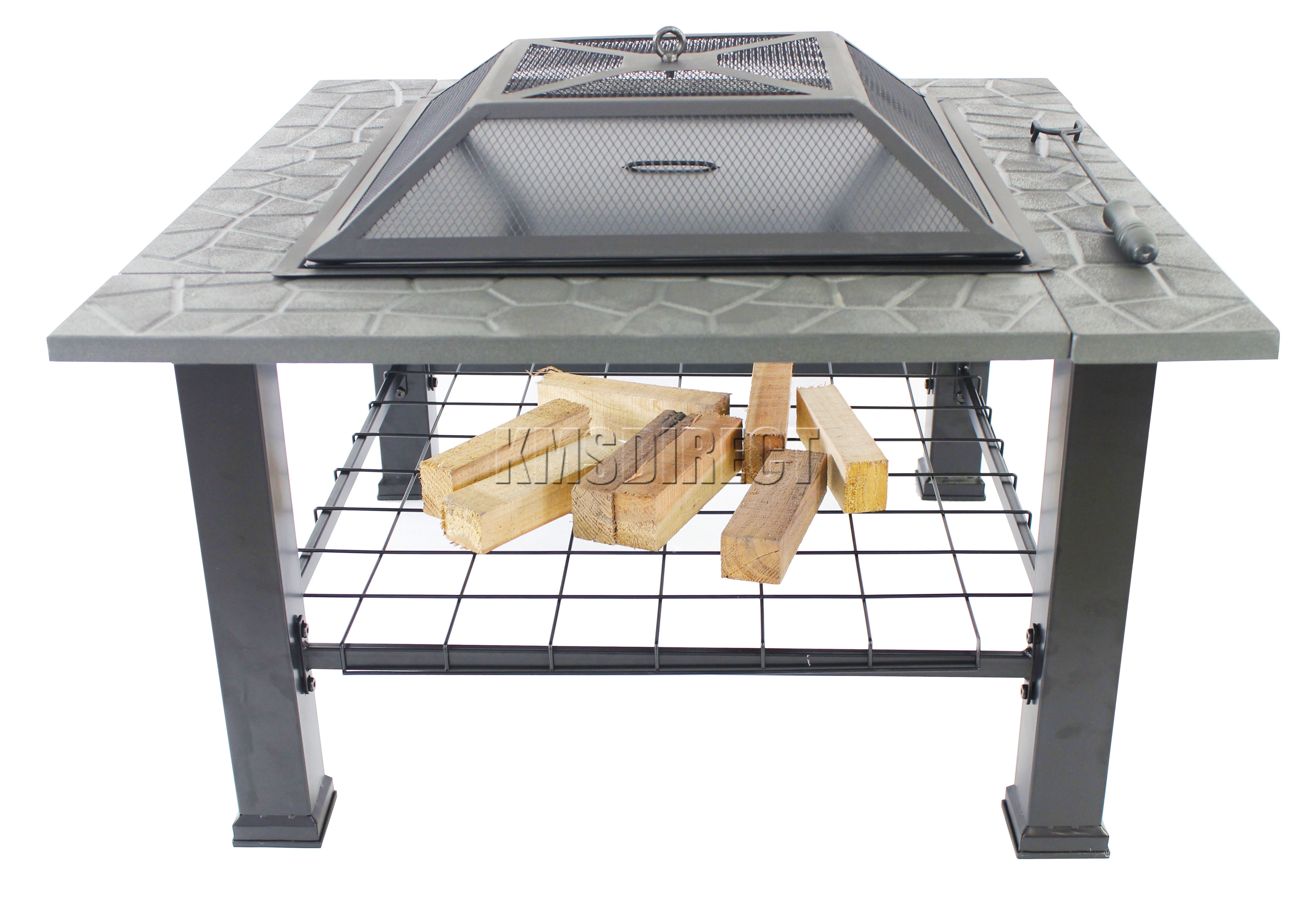 Foxhunter Outdoor Garden Steel Fire Pit Firepit Brazier Square