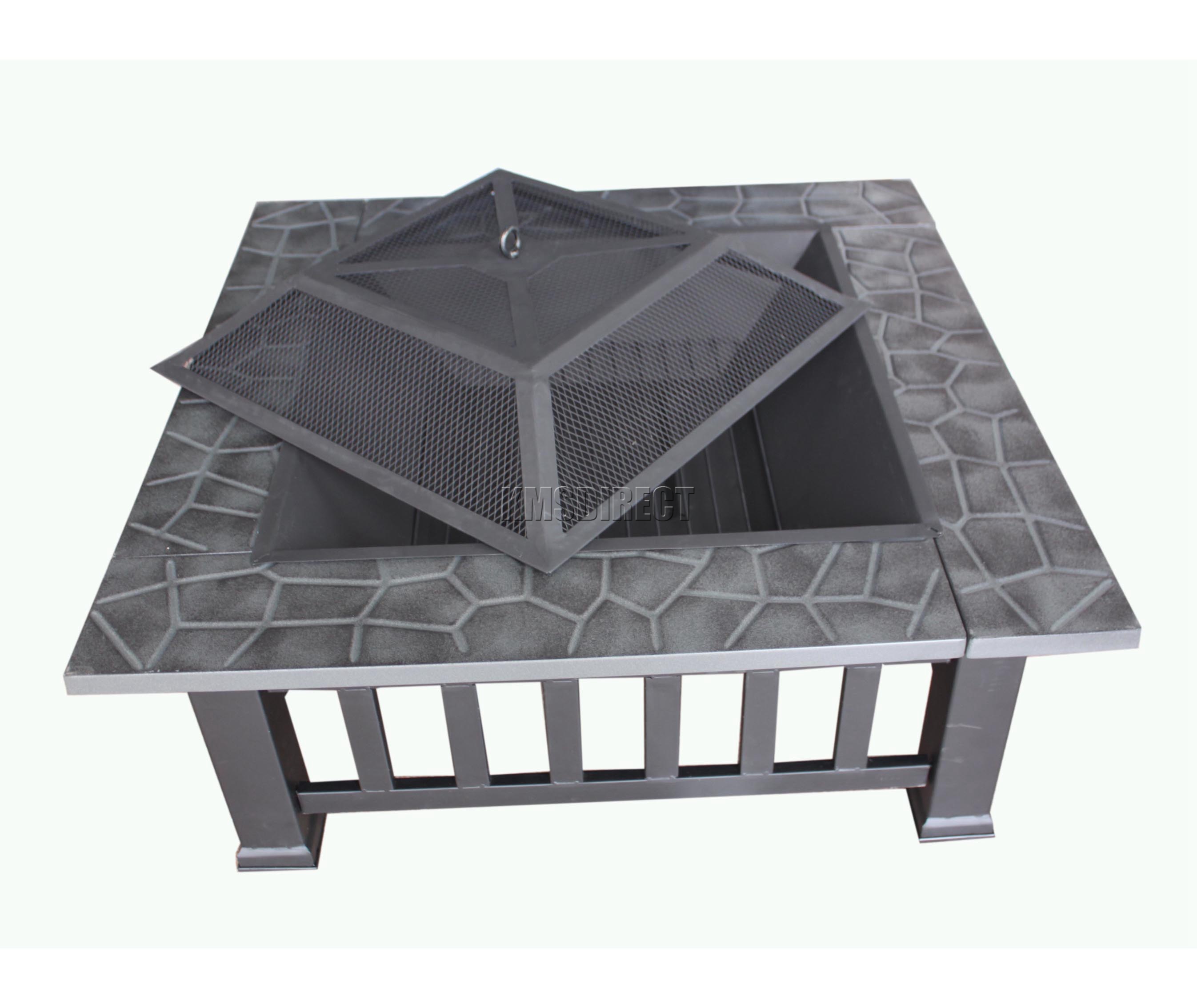 FoxHunter Garden Steel Fire Pit Firepit Brazier Square Patio Heater Stove BBQ eBay