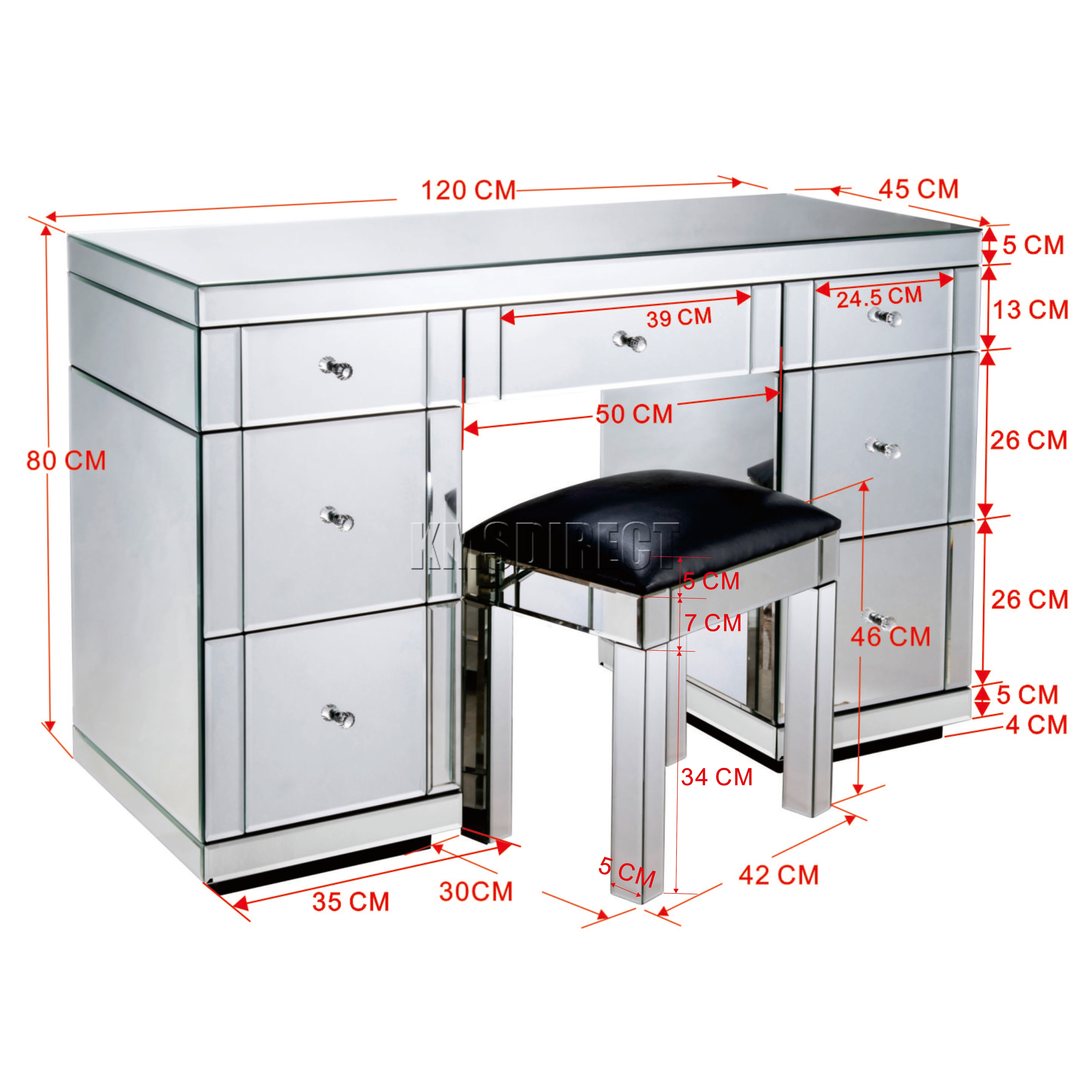 FoxHunter Mirrored Furniture Glass Dressing Table With Drawer Console