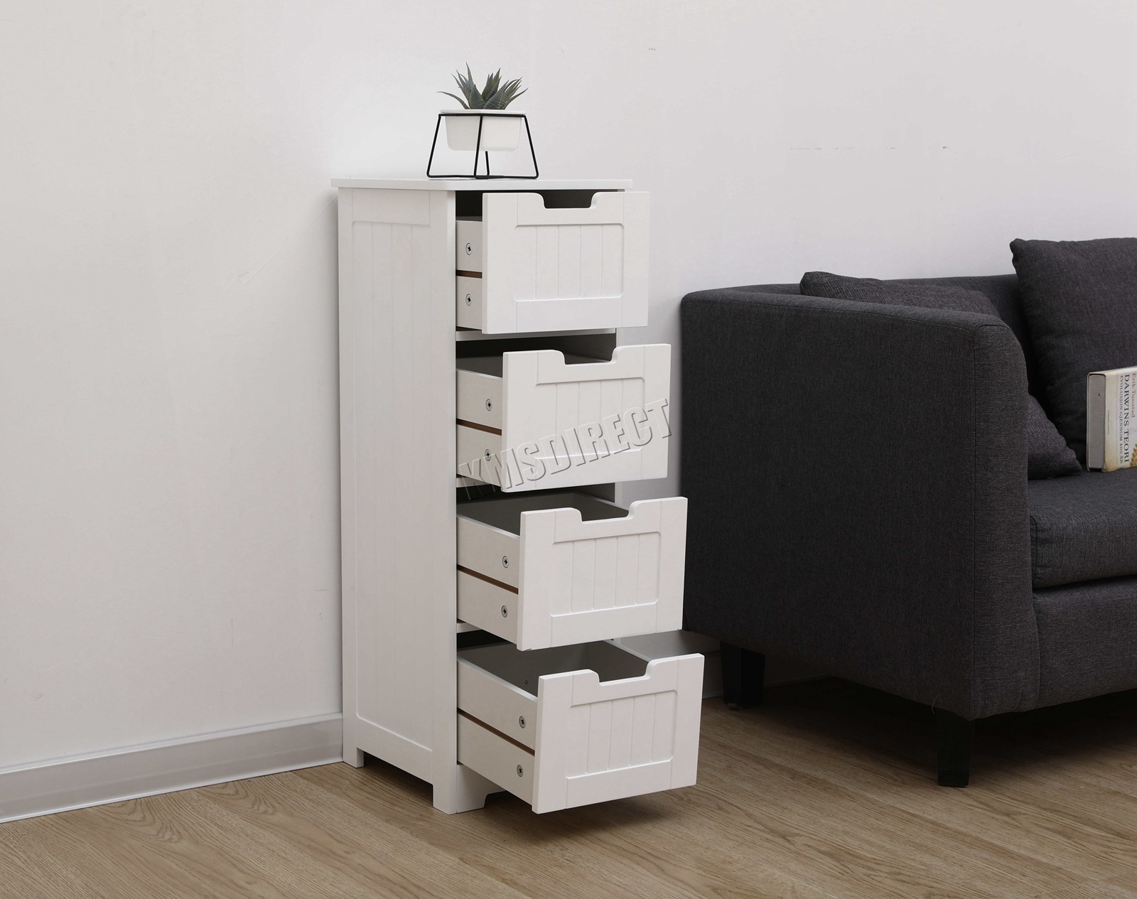 WestWood Bathroom Storage Wooden 4 Drawer Cupboard Free