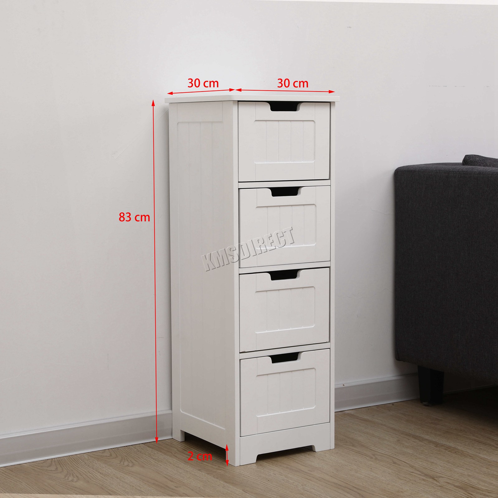 WestWood Bathroom Storage Wooden 4 Drawer Cupboard Free