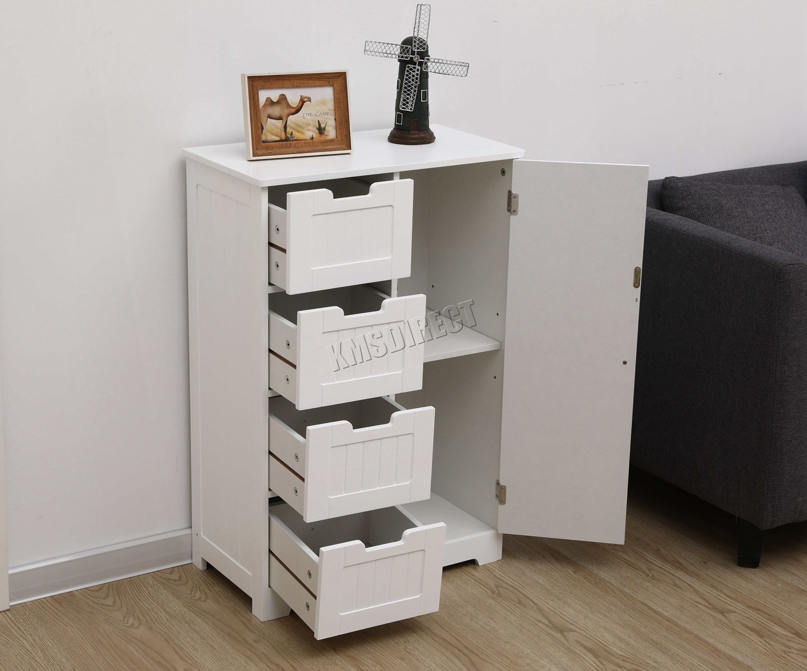 WestWood Bathroom Storage Wooden 4 Drawer Cupboard Free