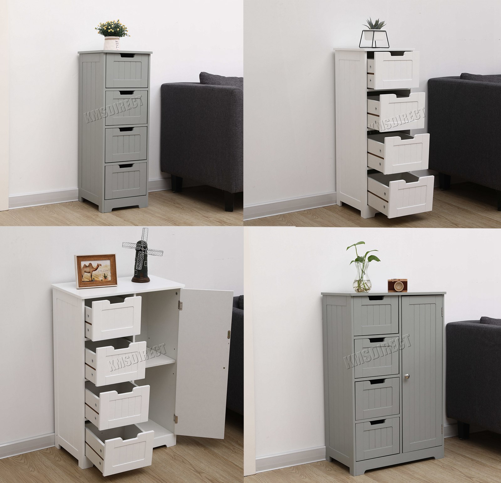 WestWood Bathroom Storage Cabinet Wooden 4 Drawer Cupboard ...