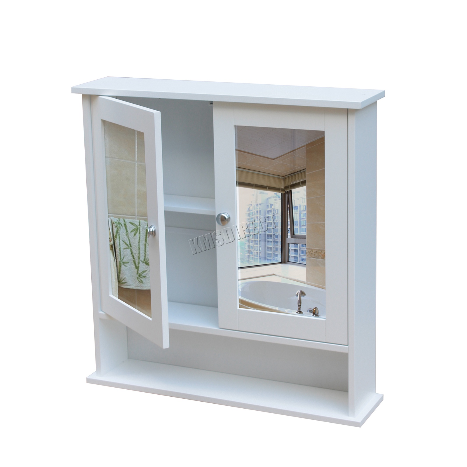 WestWood Wall Mount Mirror Bathroom Unit Storage Cupboard With