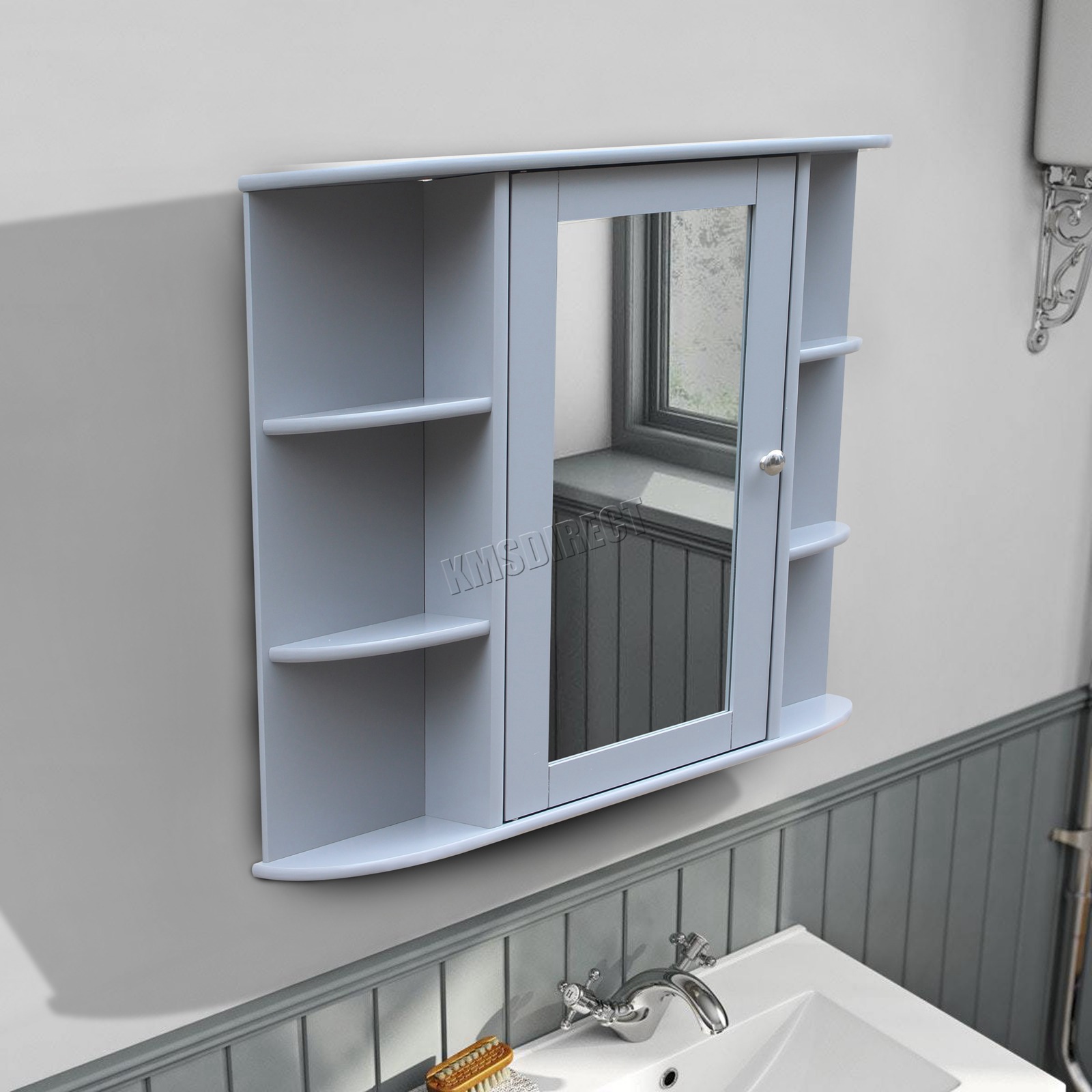 WestWood Wall Mount Mirror Bathroom Unit Storage Cupboard With