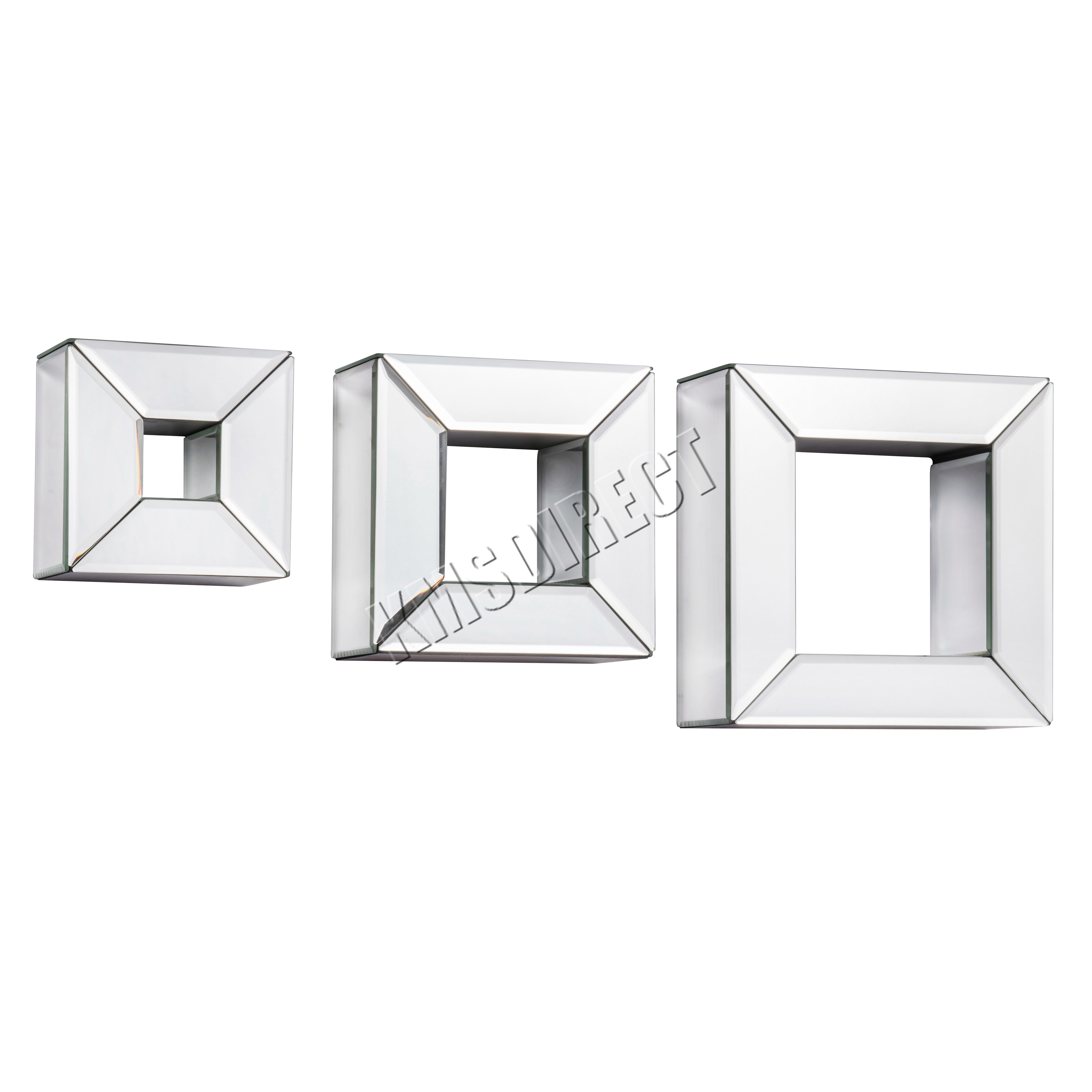 WestWood Bevelled Mirrored Furniture Glass Floating Shelves Set Wall