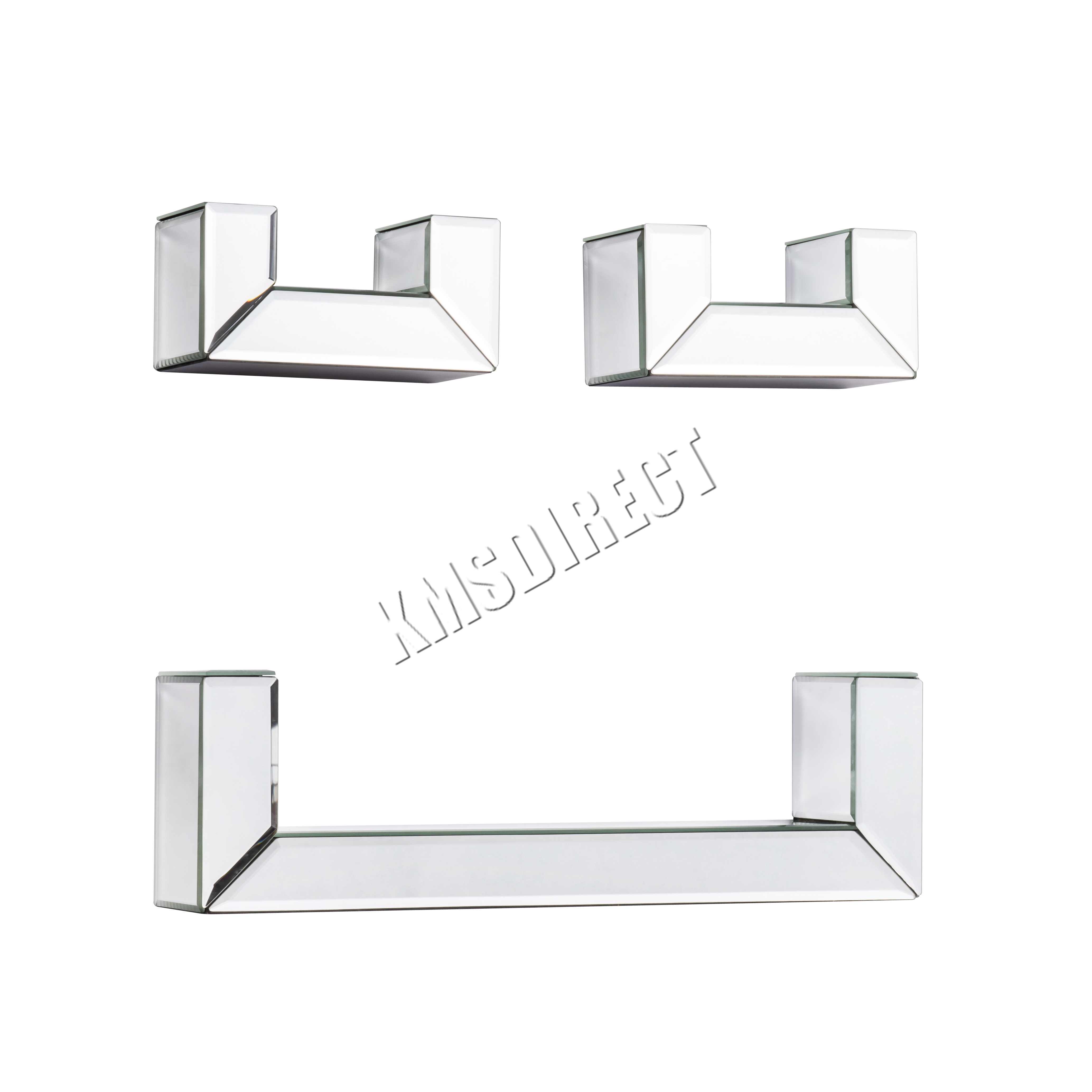 WestWood Bevelled Mirrored Furniture Glass Floating Shelves Set Wall