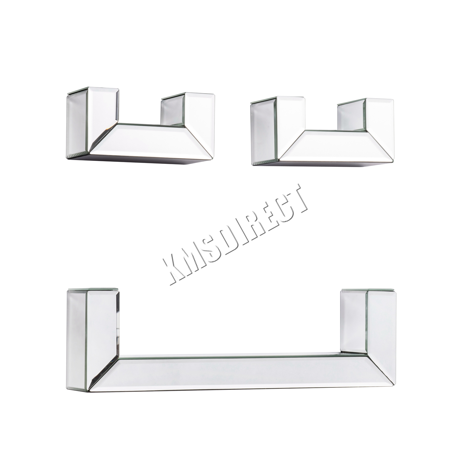 WestWood Bevelled Mirrored Furniture Glass Floating Shelves Set Wall