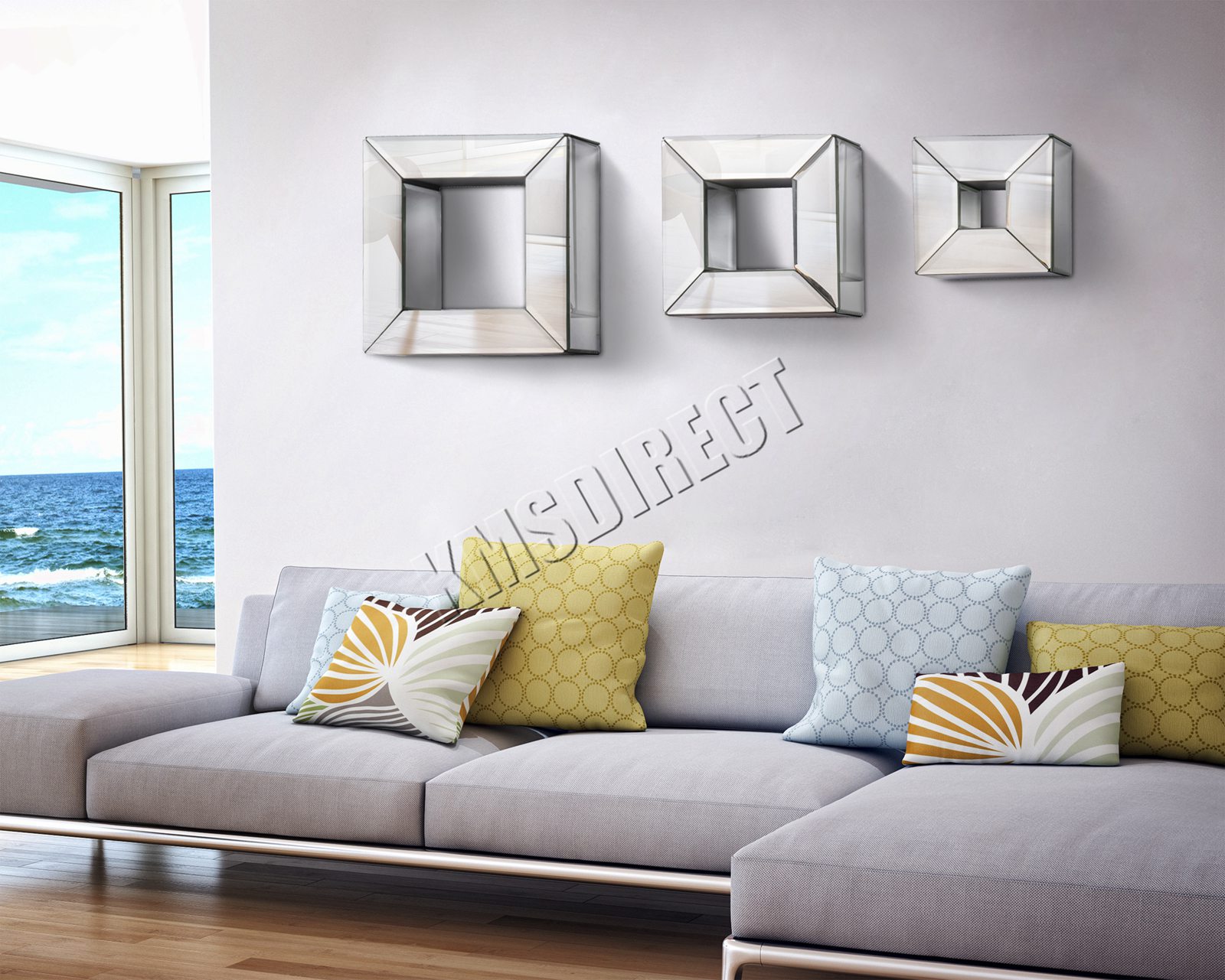 WestWood Bevelled Mirrored Furniture Glass Floating Shelves Set Wall