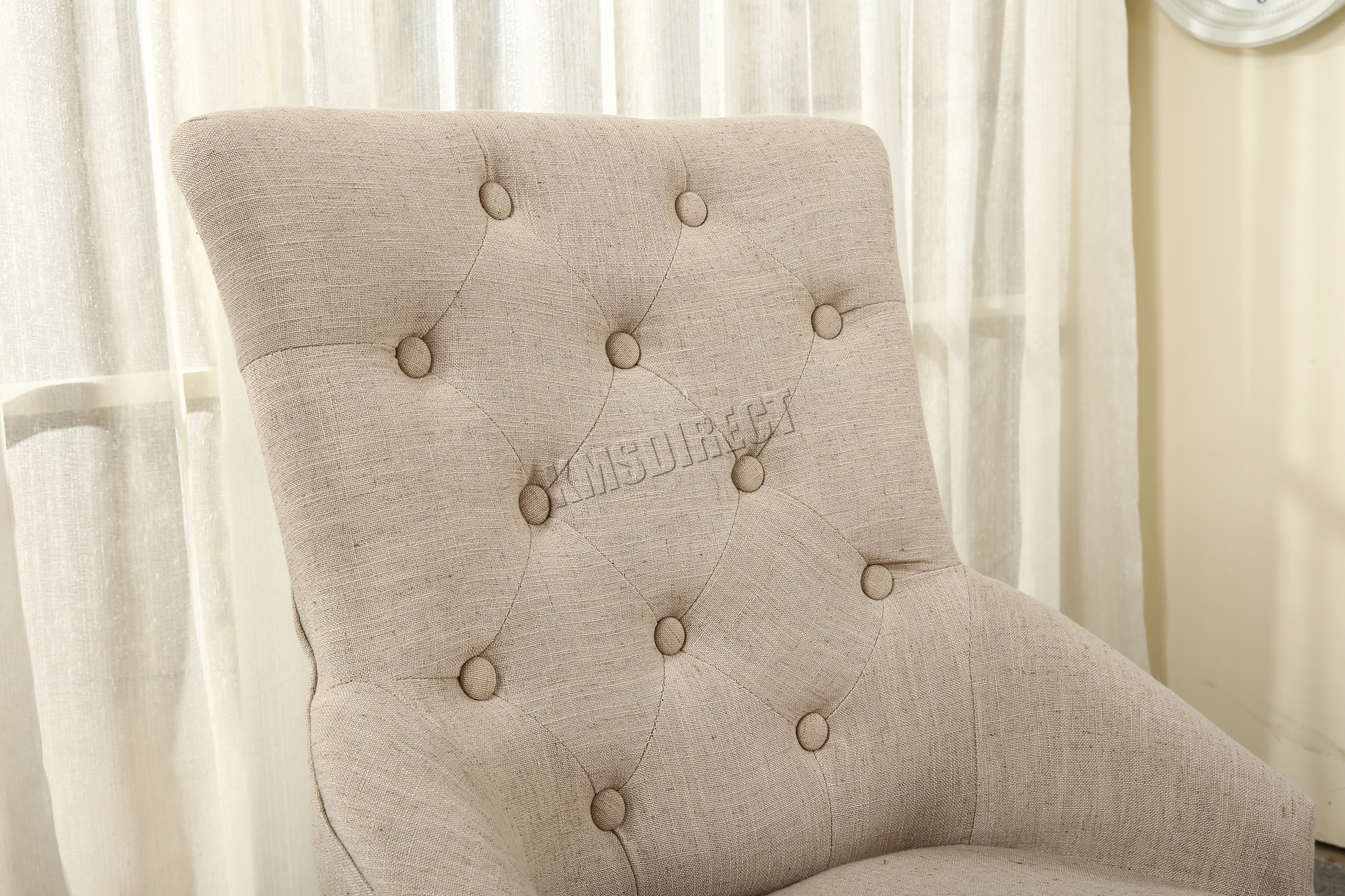 WestWood New Cream Linen Fabric Dining Chairs Scoop Button Back Office