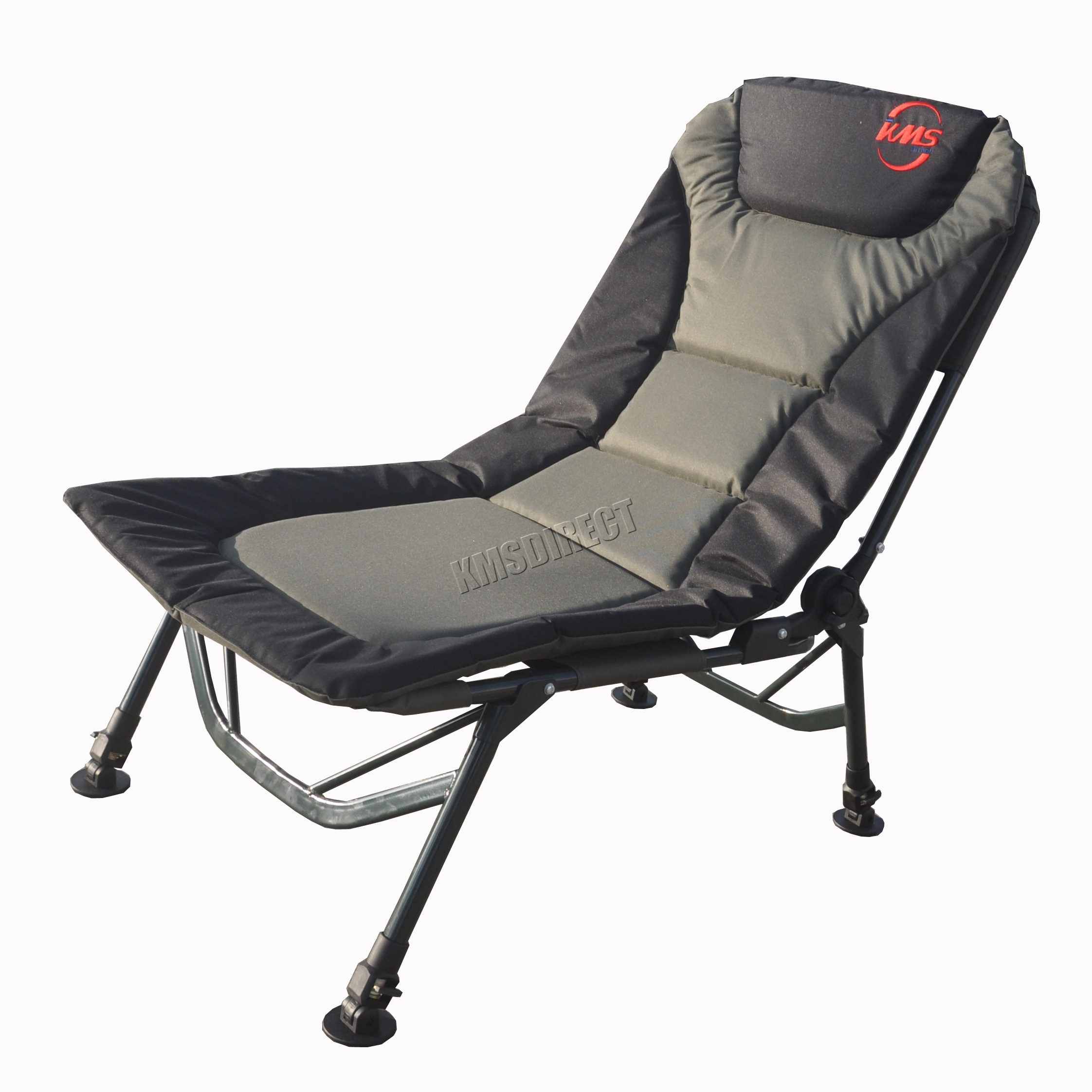 Dark Green Portable Folding Fishing Chair Camping Recliner 4 Adjustable