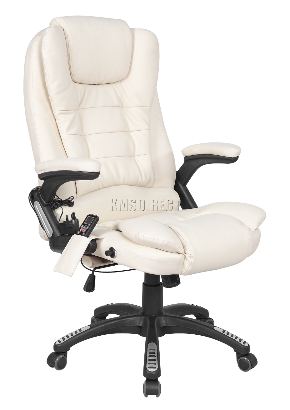 details about westwood cream luxury leather 6 point massage office computer chair reclining