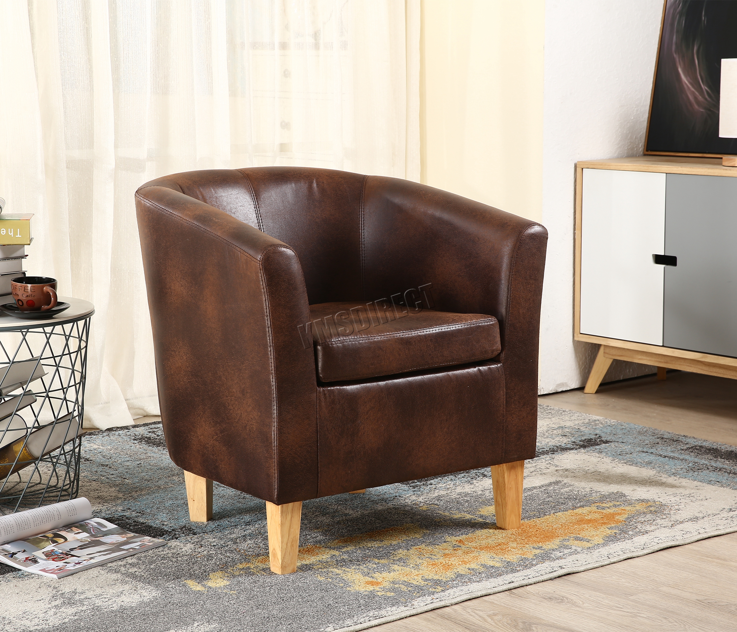WestWood Vintage Brown Faux Leather Tub Chair Armchair Dining Room