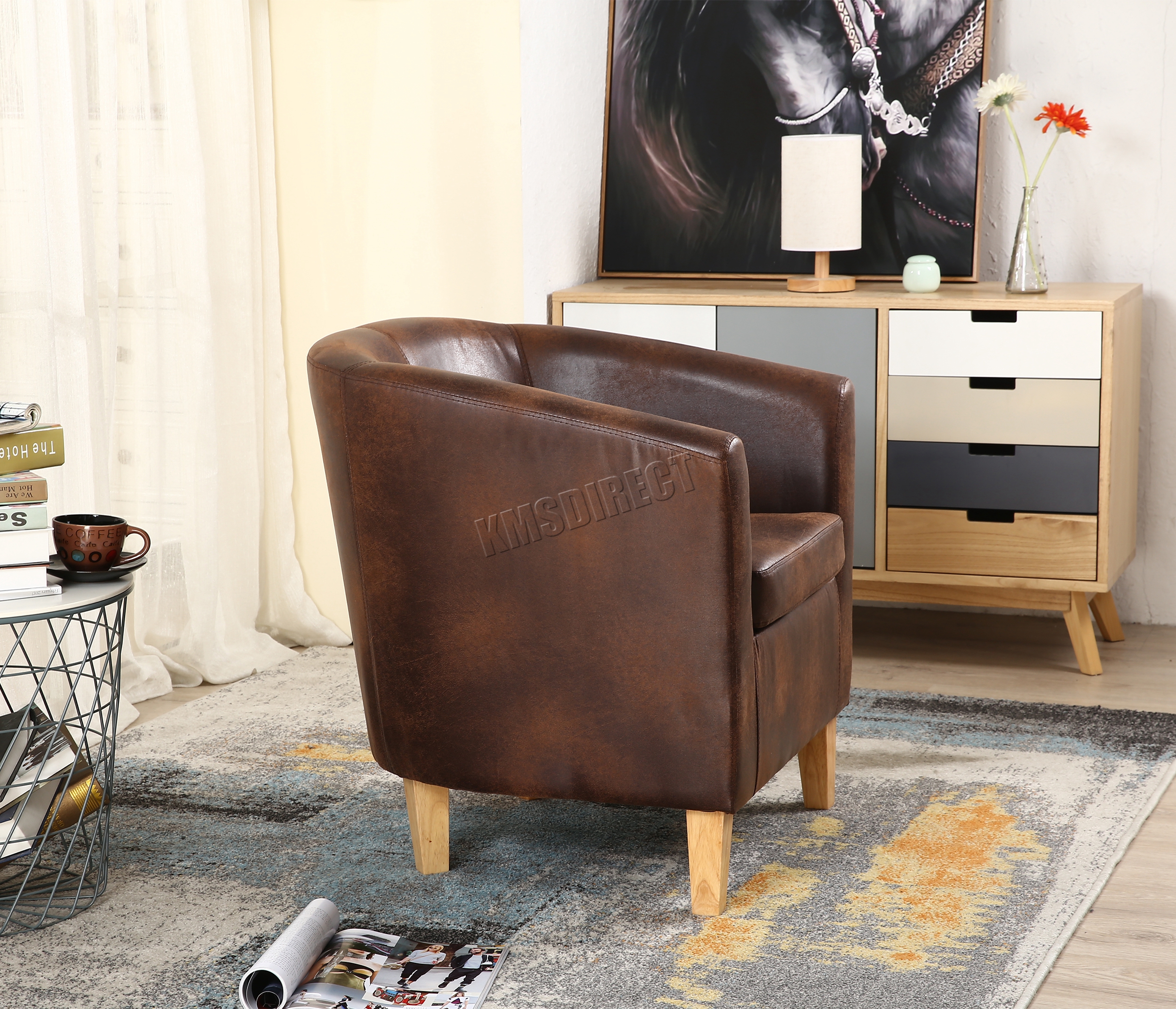 WestWood Vintage Brown Faux Leather Tub Chair Armchair Dining Room