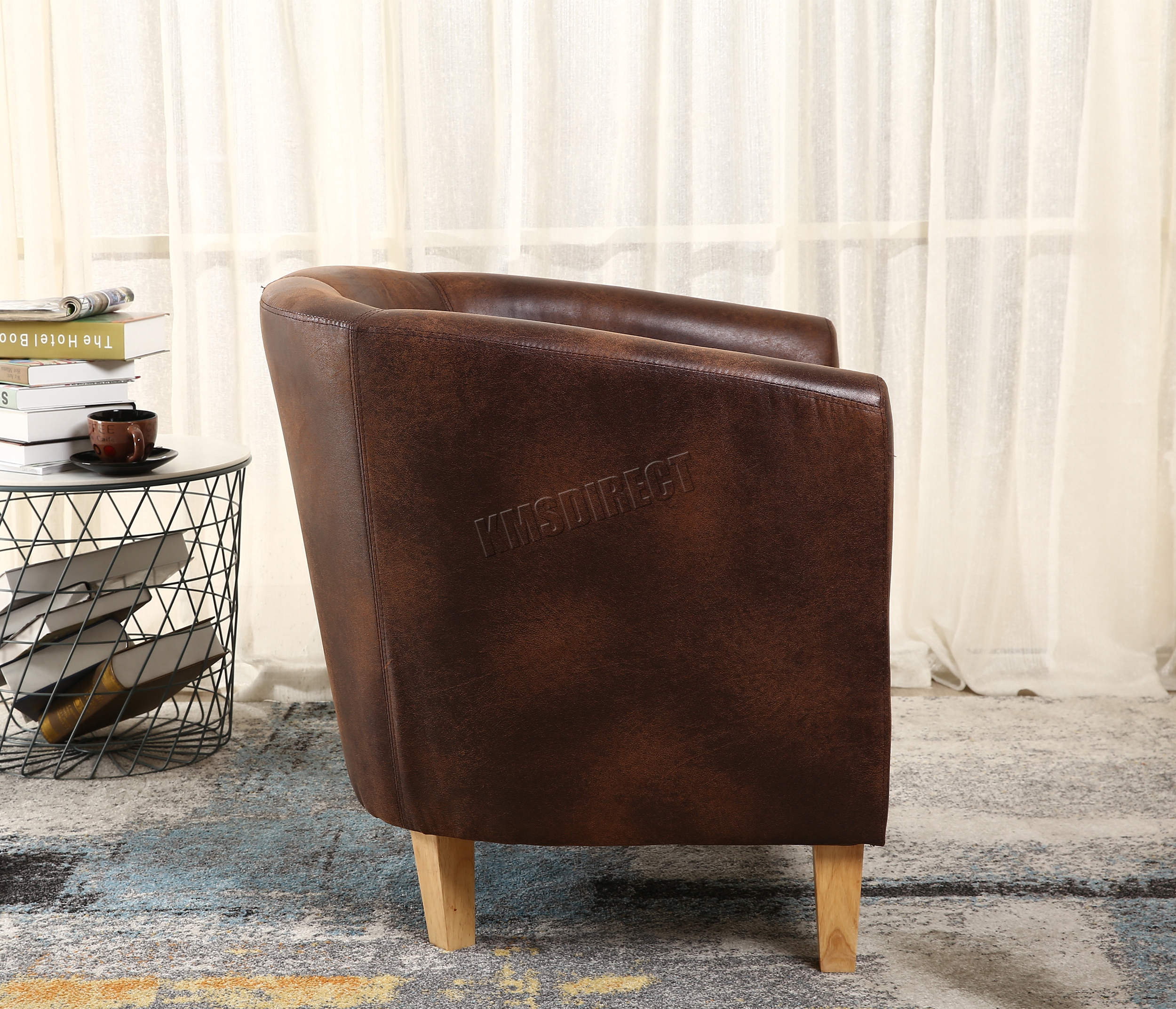 WestWood Vintage Brown Faux Leather Tub Chair Armchair Dining Room