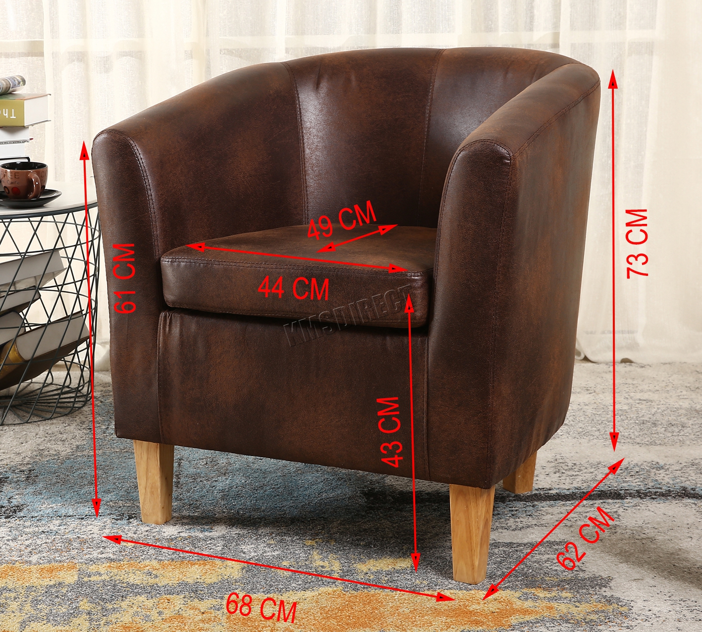 WestWood Vintage Brown Faux Leather Tub Chair Armchair Dining Room