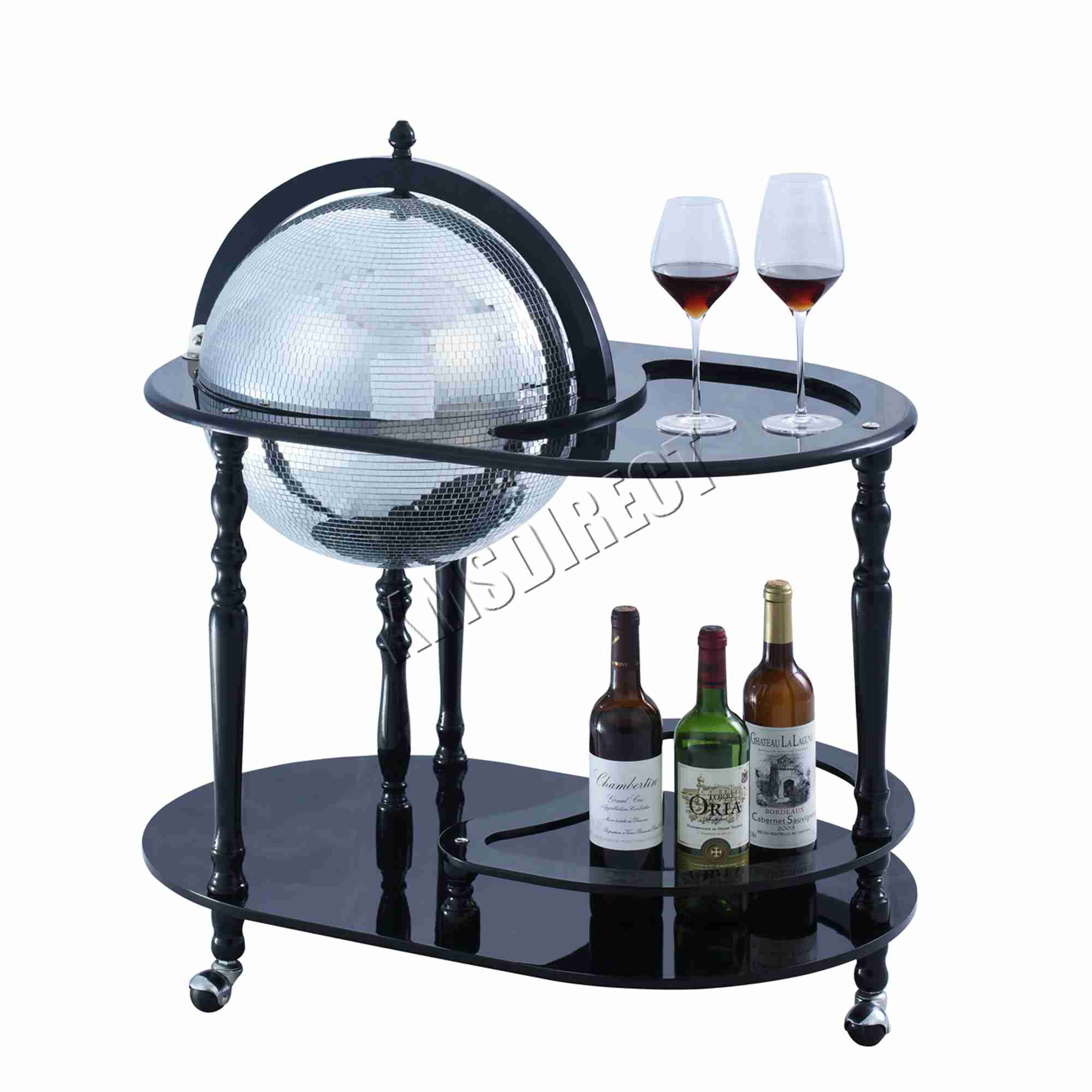 Westwood Globe Mini Bar Trolley With Table Drinks Cabinet Bottles