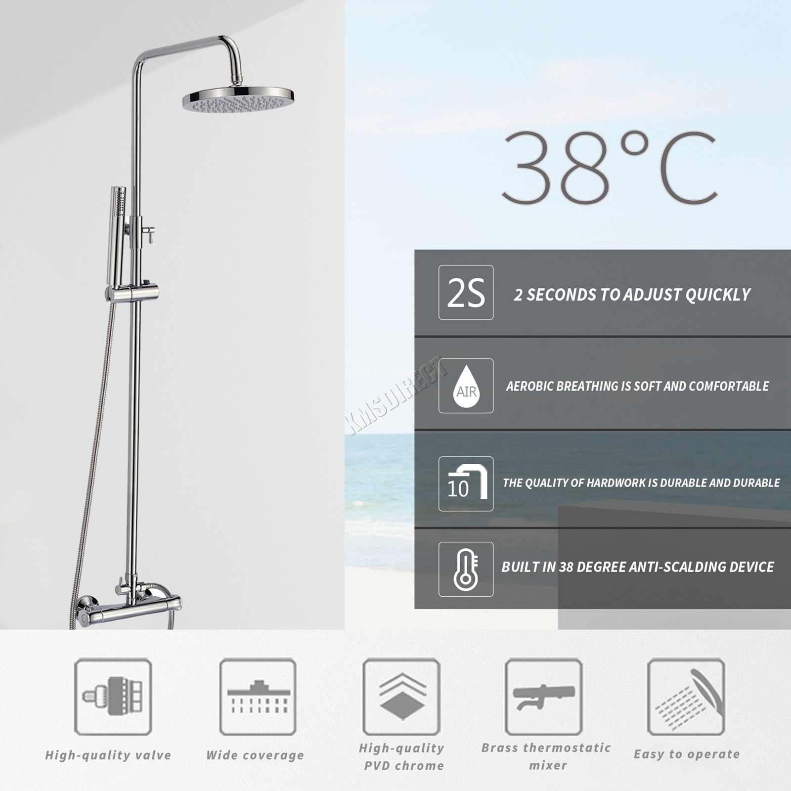 FoxHunter Bathroom Mixer Shower Set Twin Head Round Square Chrome Thermostatic