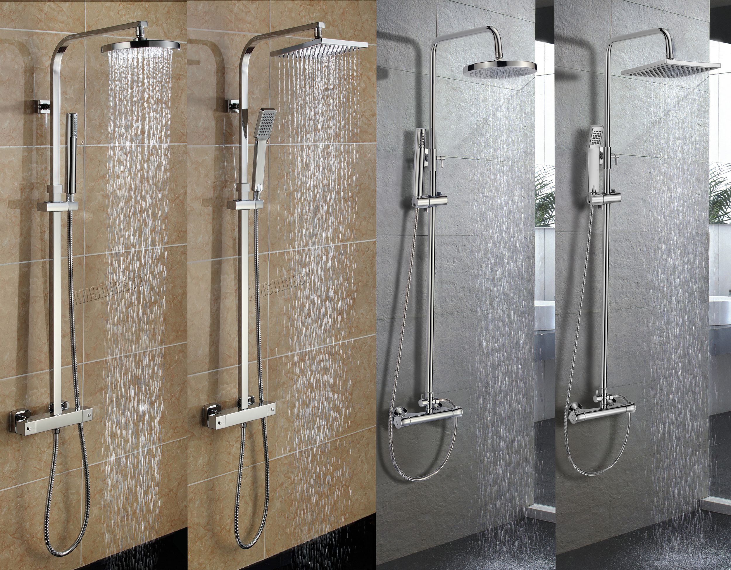 FoxHunter Bathroom Mixer Shower Set Twin Head Round Square Chrome