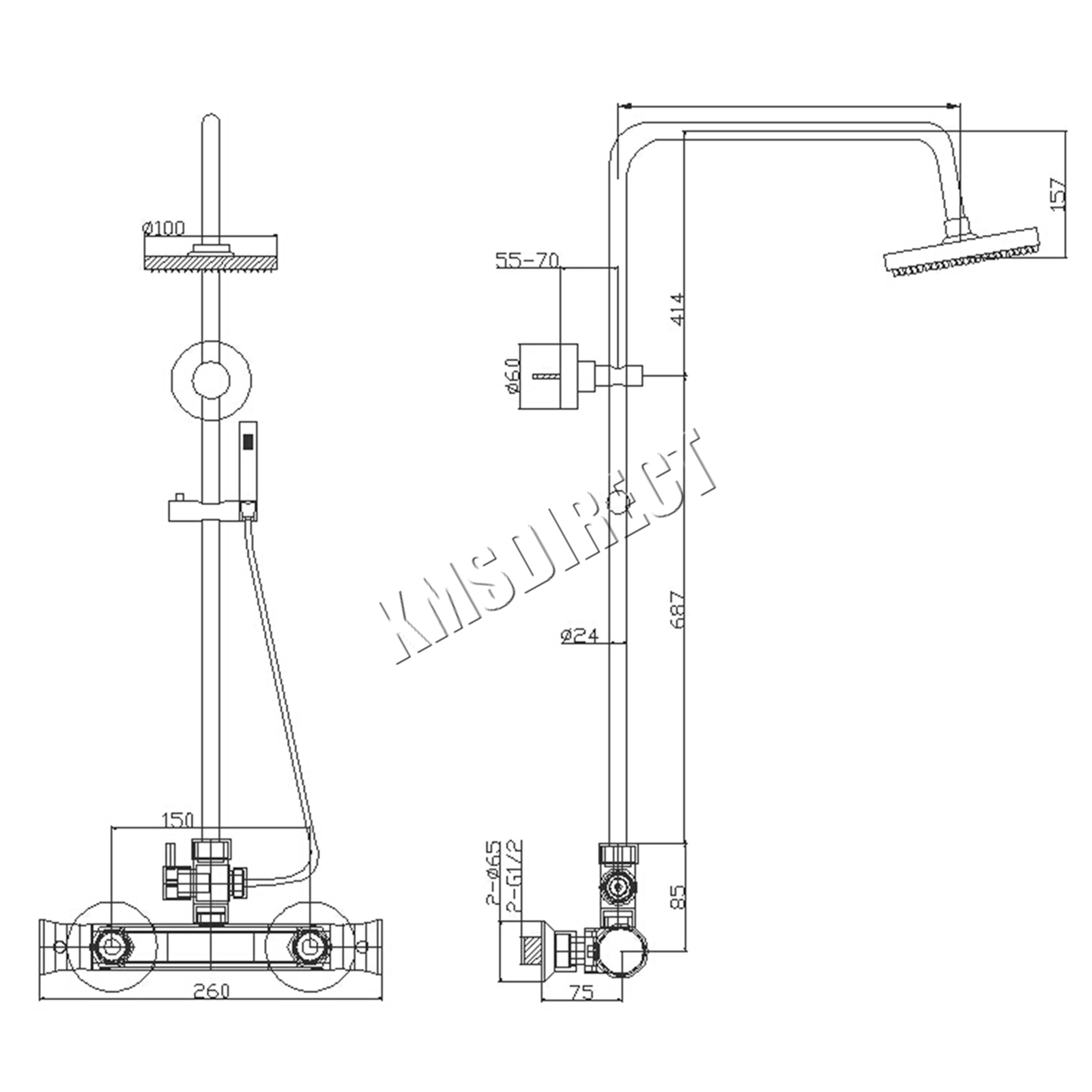 FoxHunter Bathroom Mixer Shower Set Twin Head Round Square Chrome