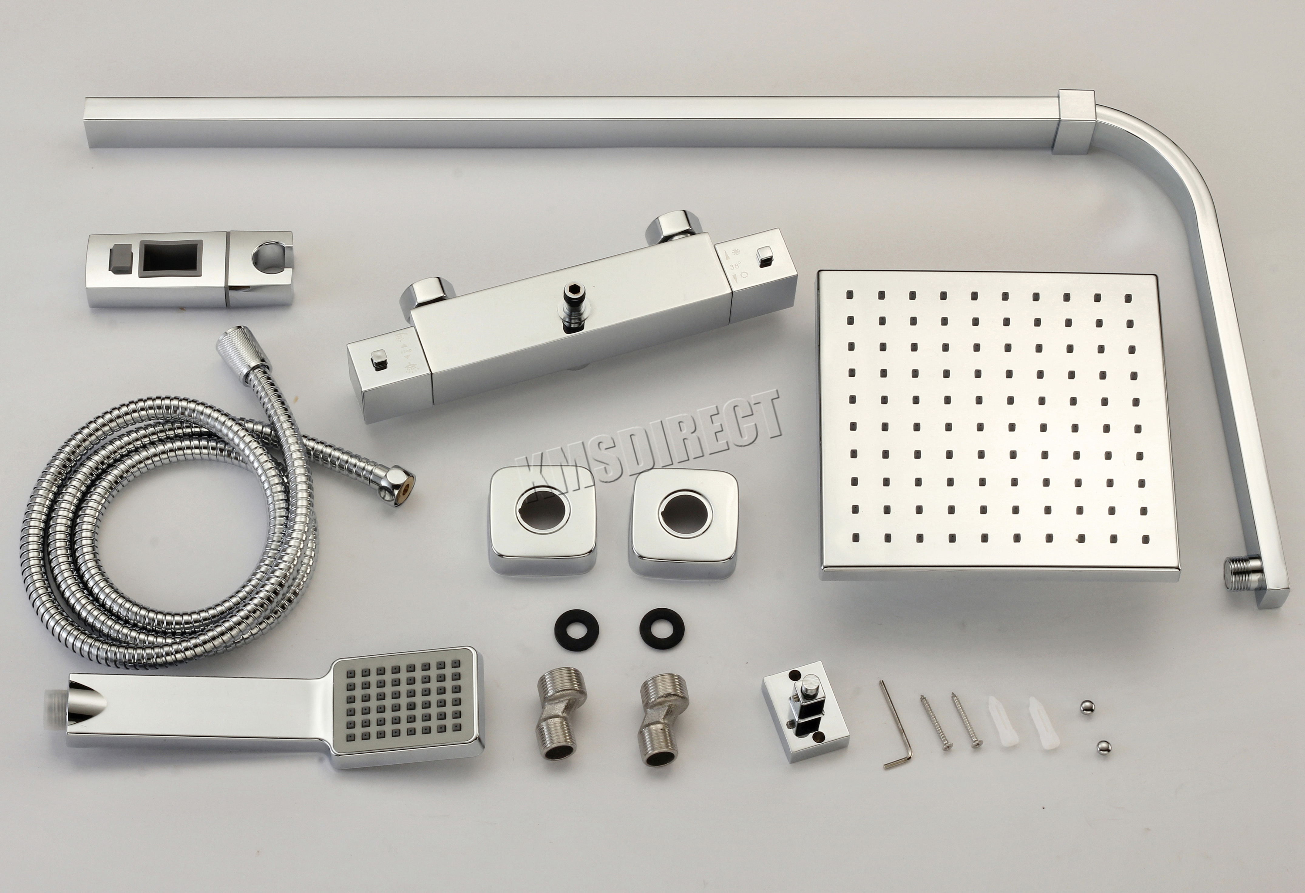 FoxHunter Bathroom Mixer Shower Set Twin Head Square Chrome SS04