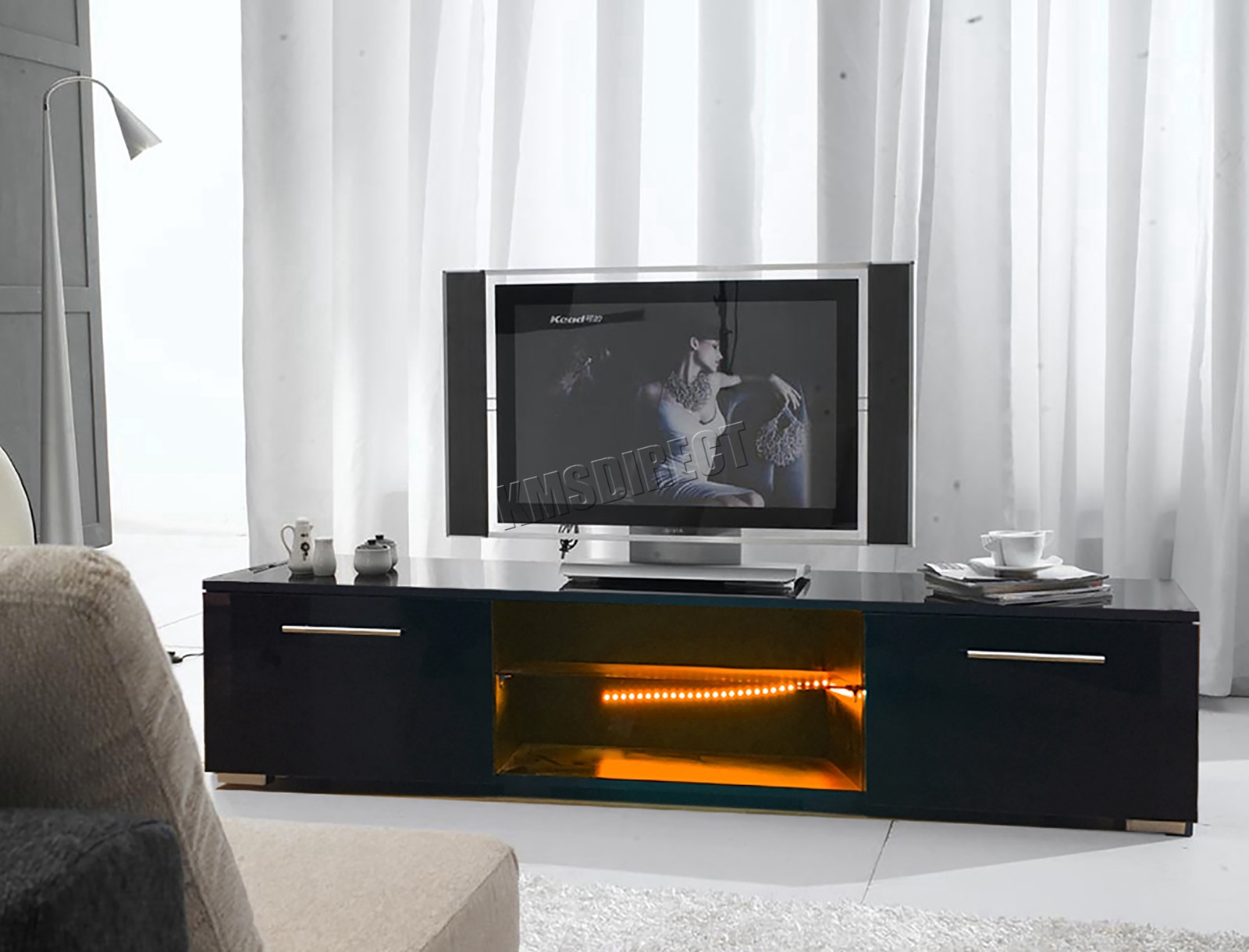 Westwood Modern LED 160cm TV Unit Stand Gloss Doors Matt