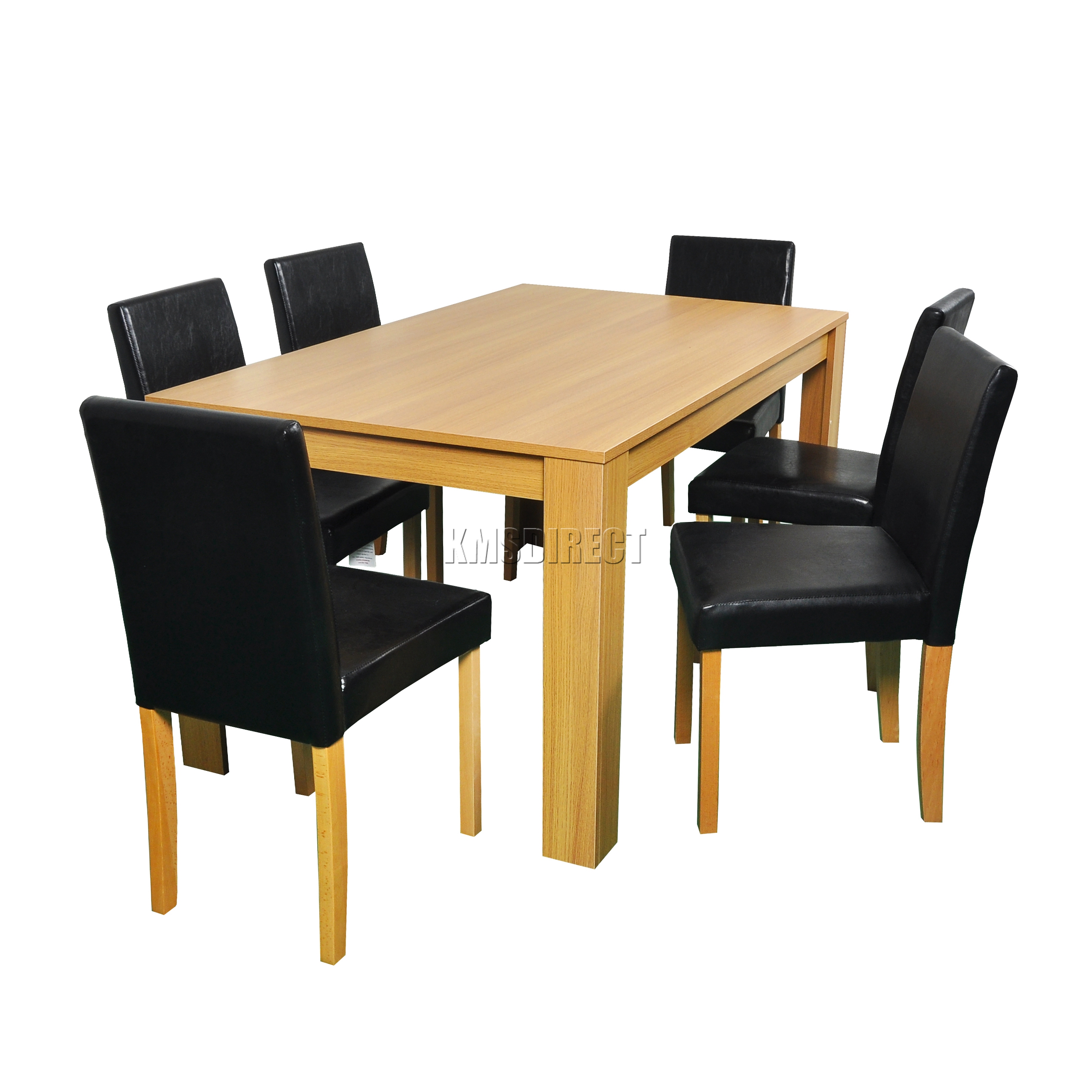 Details About Spare Repair Wooden Dining Table And 6 Pu Faux Leather Chairs Set Furniture Oak