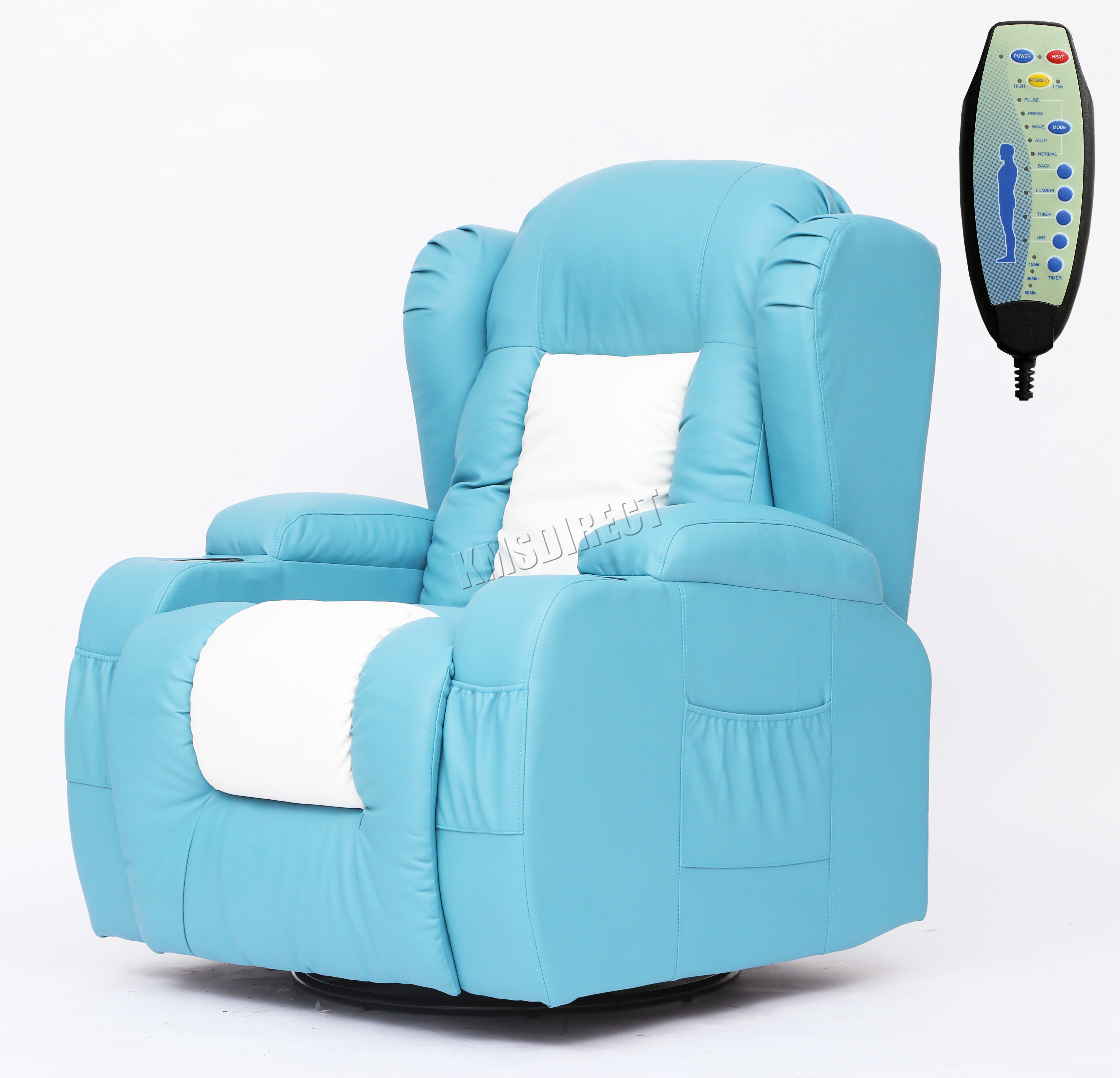 Sentinel FoxHunter Leather Massage Recliner Sofa Chair Rocking MLS-02 Turquoise White