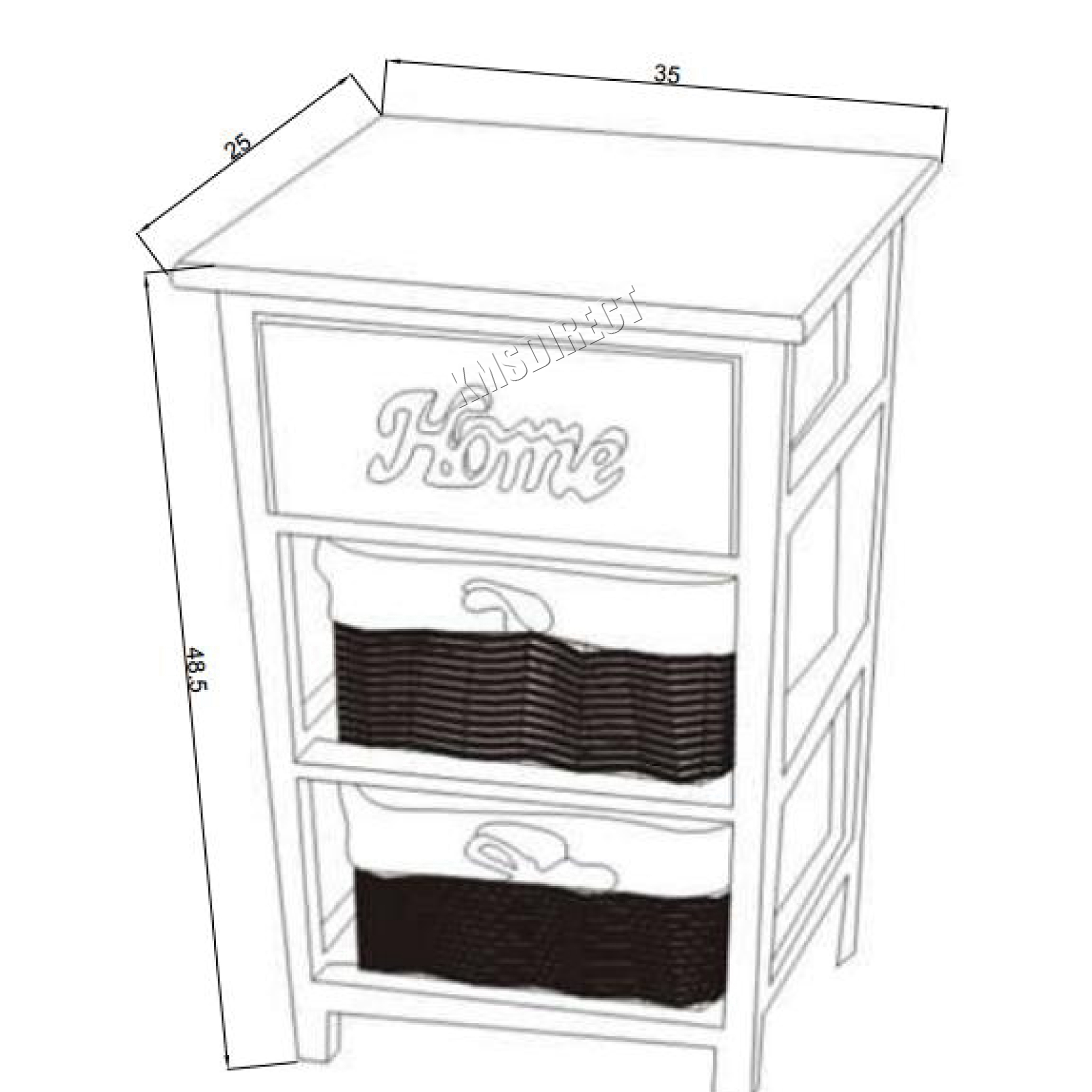 WestWood Bedside Unit Table With Wicker Basket Drawer Storage