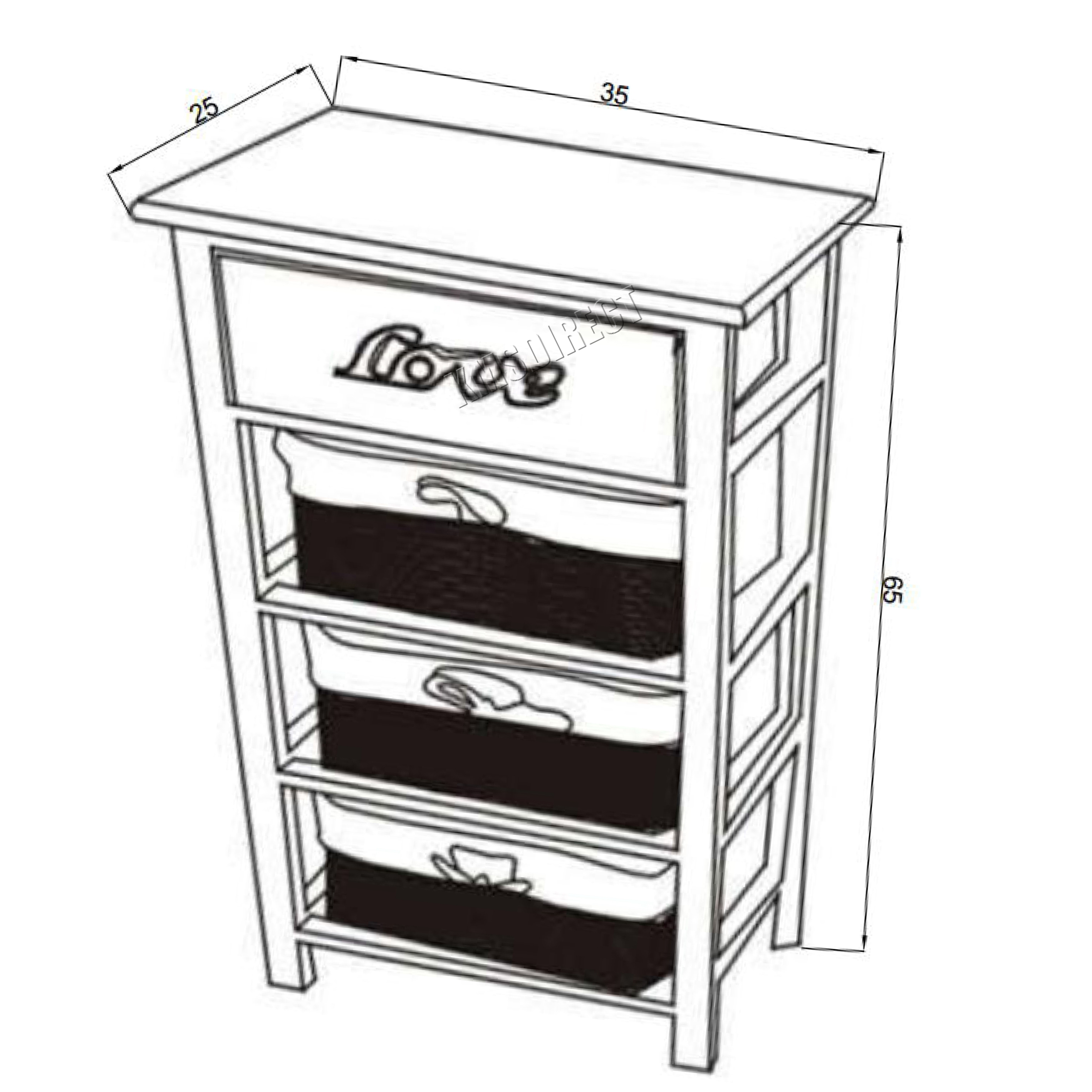 WestWood Bedside Unit Table With Wicker Basket Drawer Storage