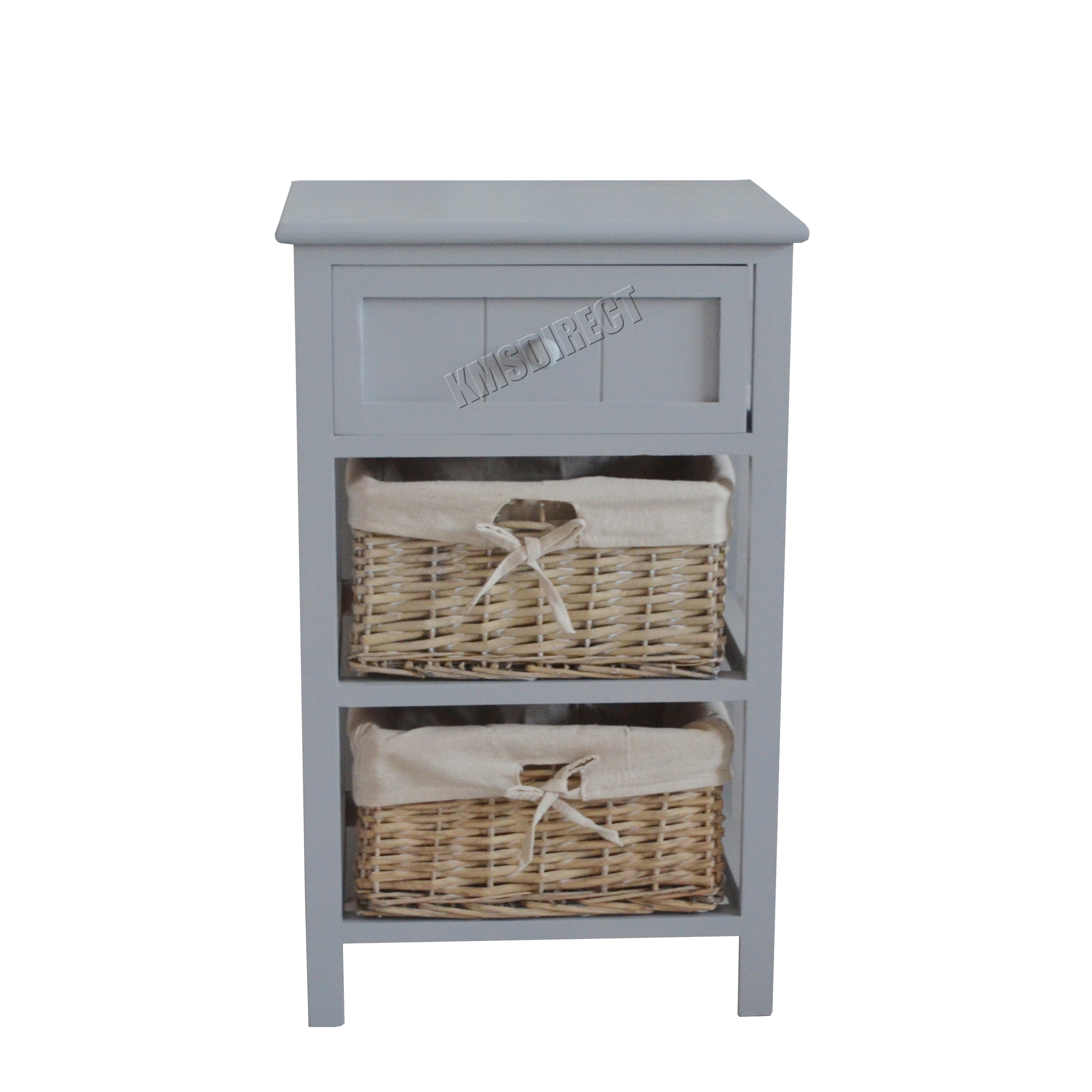 WestWood Bedside Unit Table With Wicker Basket Drawer Storage
