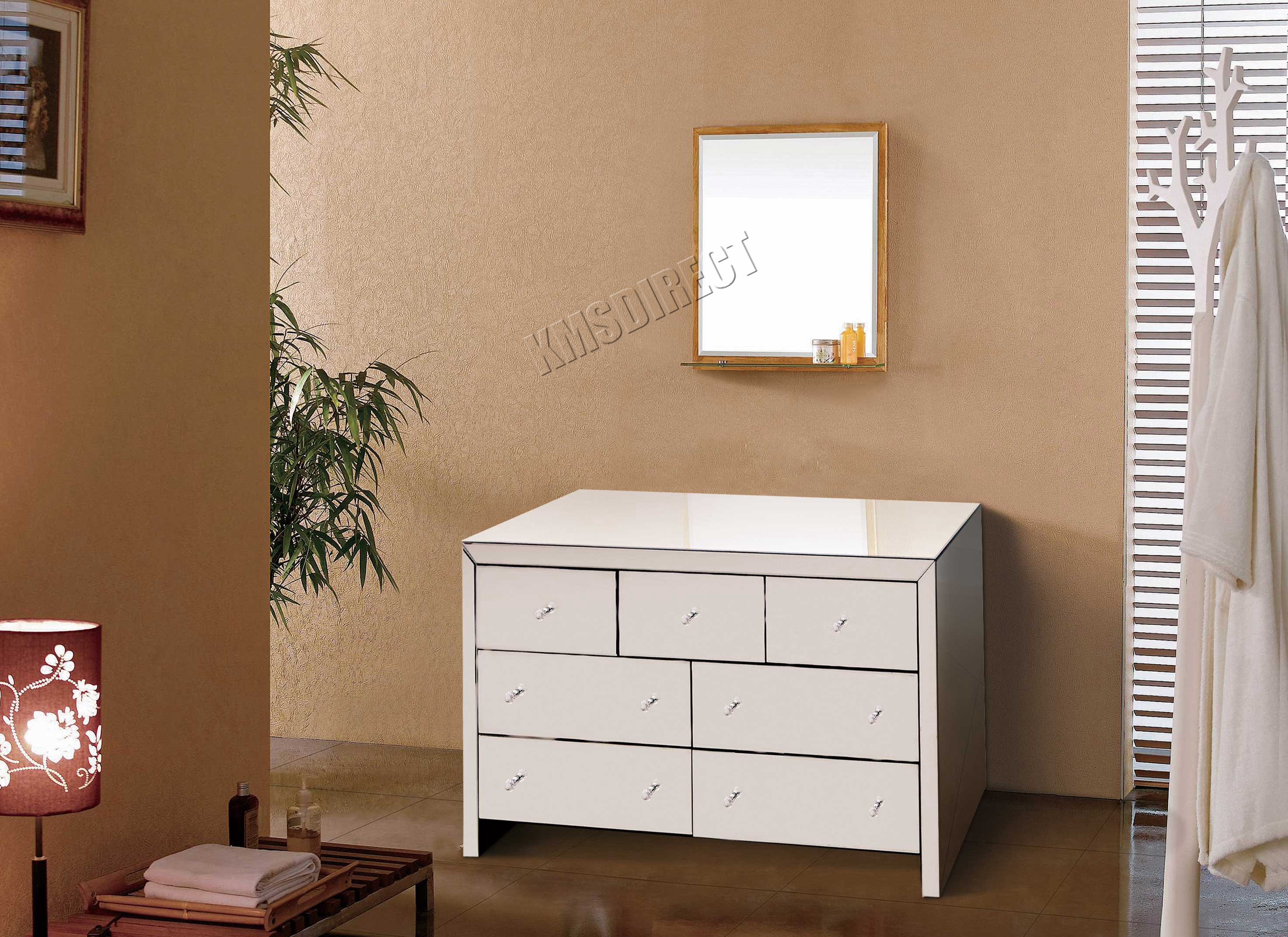WestWood Mirrored Furniture Glass With Drawer Chest Table