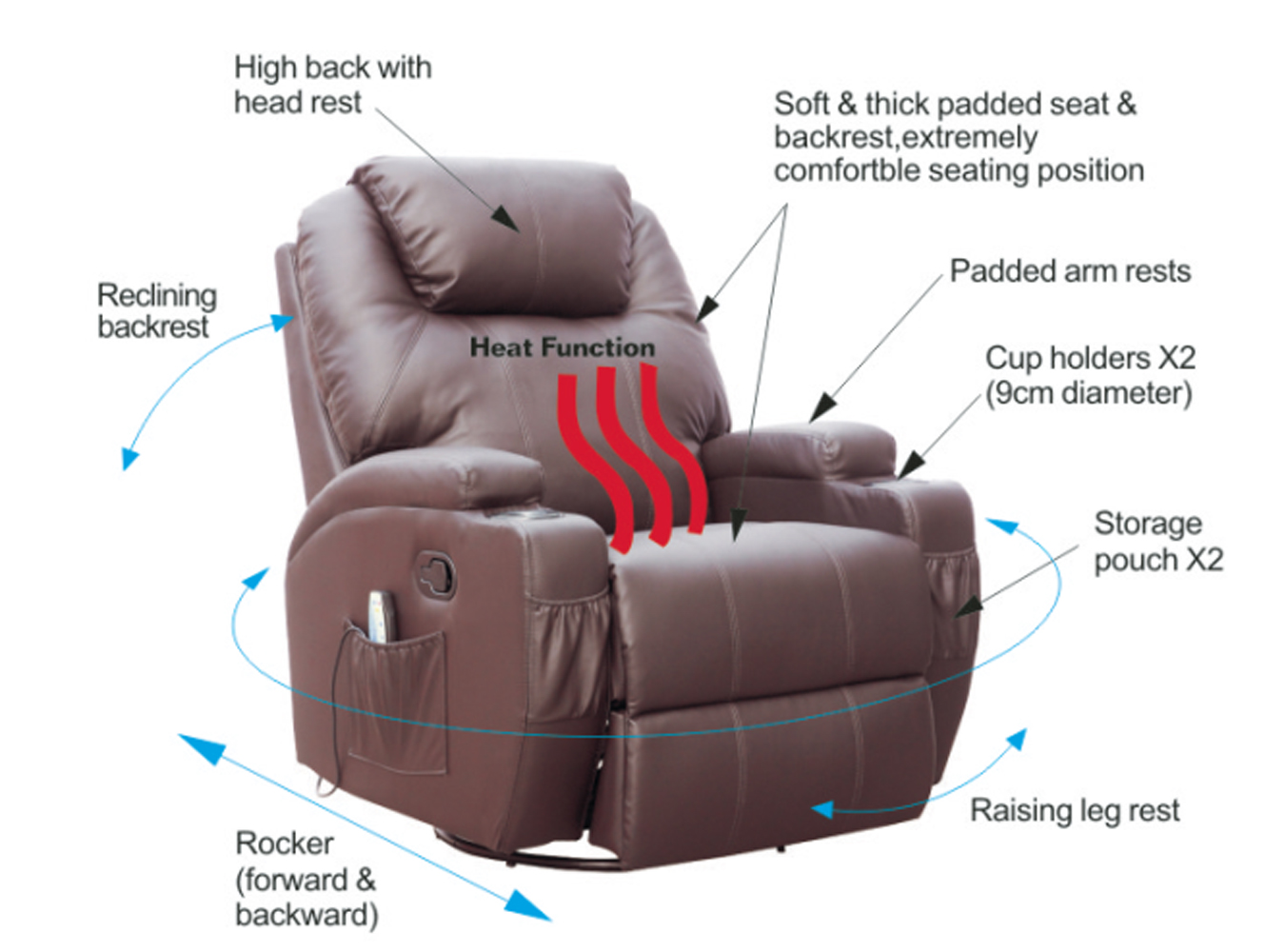 Details About Cosmetic Damaged Brown Bonded Leather Massage Cinema Recliner Sofa Chair Swivel