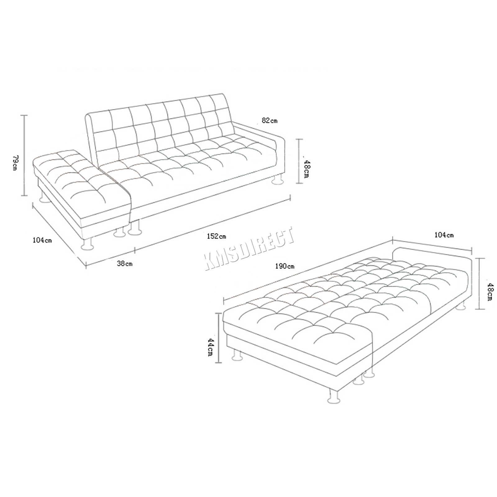Westwood PU sofá-cama con almacenamiento de información 3 asientos