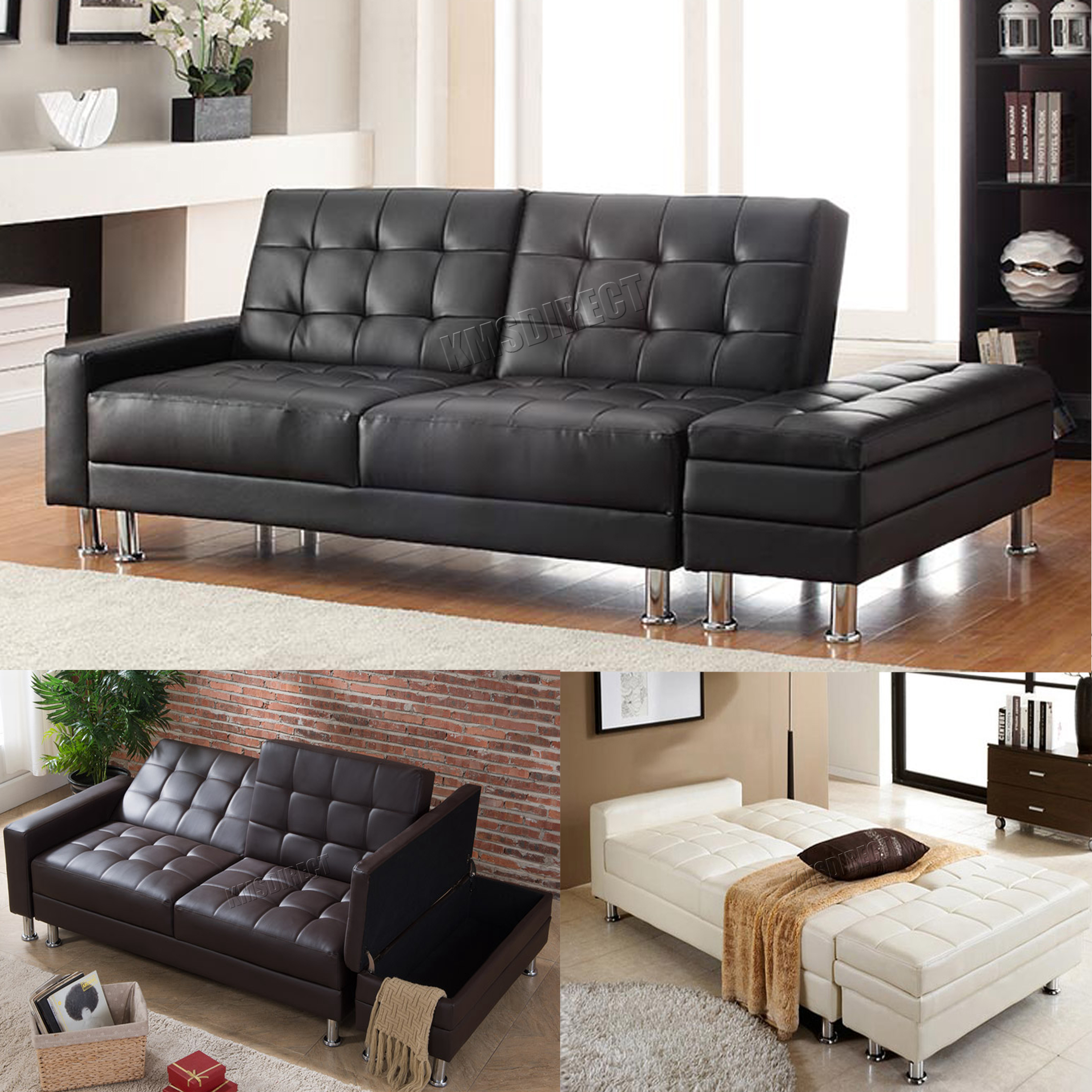 Details About Westwood Pu Sofa Bed With Storage 3 Seater Guest Sleeper Ottoman Stool Psb04