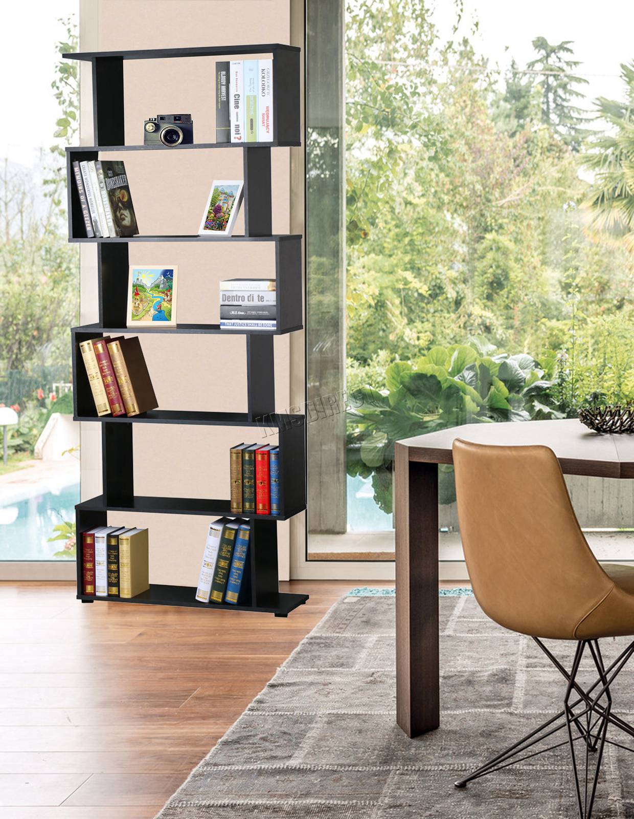 WestWood Bookshelf Modern Book Shelves | 6 Tier S Shape Case Storage - PB01