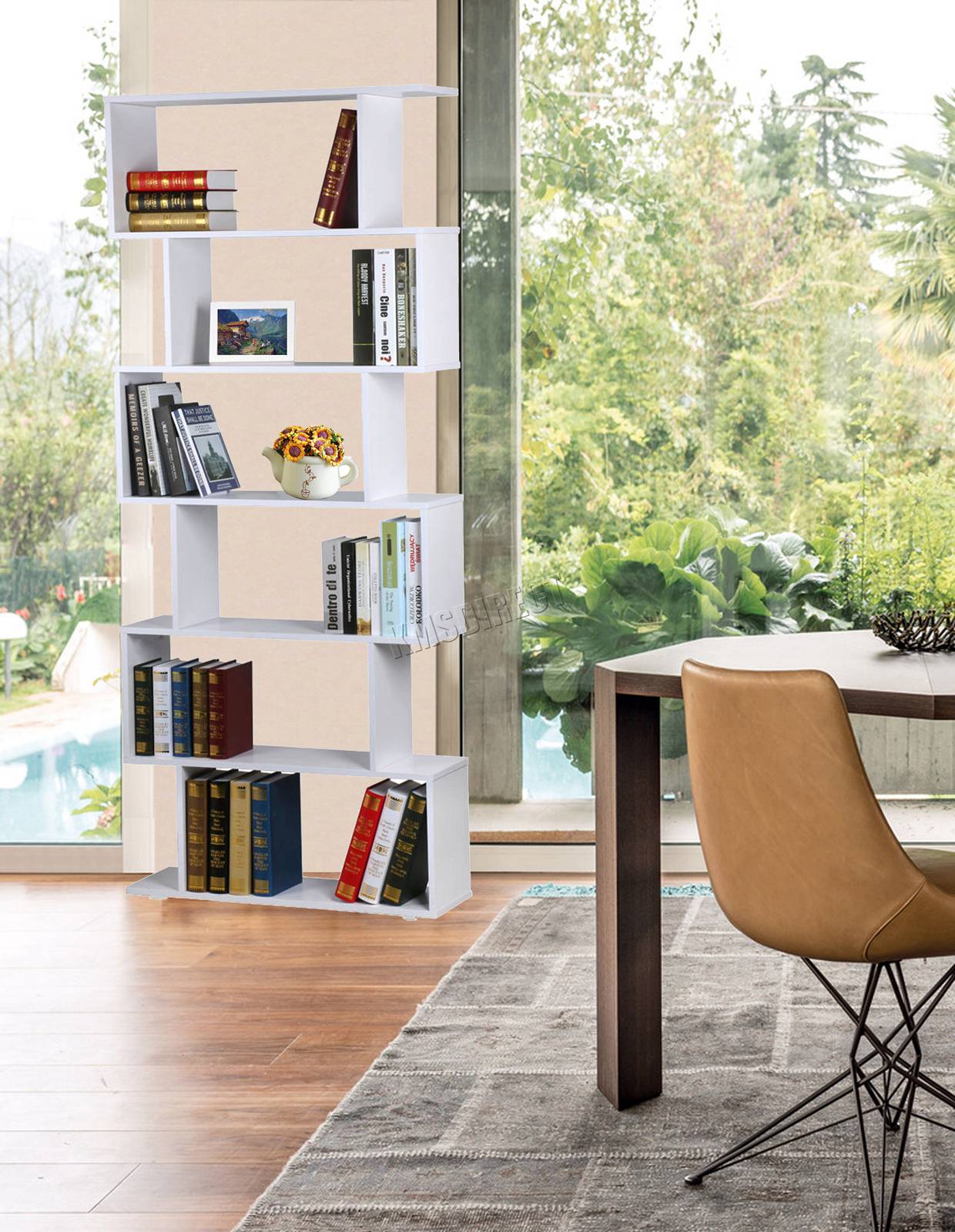 WestWood Bookshelf Modern Book Shelves | 6 Tier S Shape Case Storage - PB01