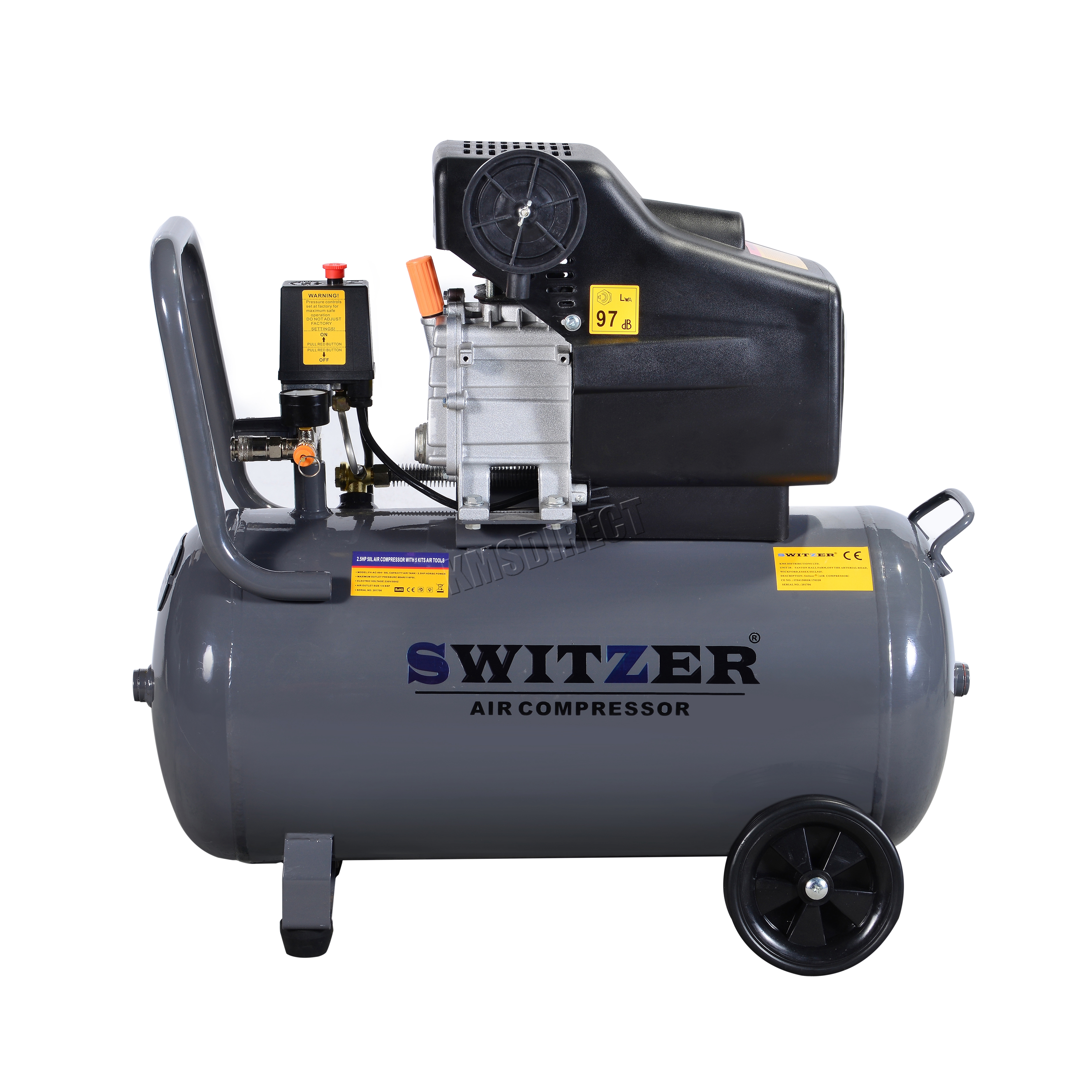 SwitZer Air Compressor 50L Ltr Litre 2.5HP 8 BAR 230V With Wheel 5PCS