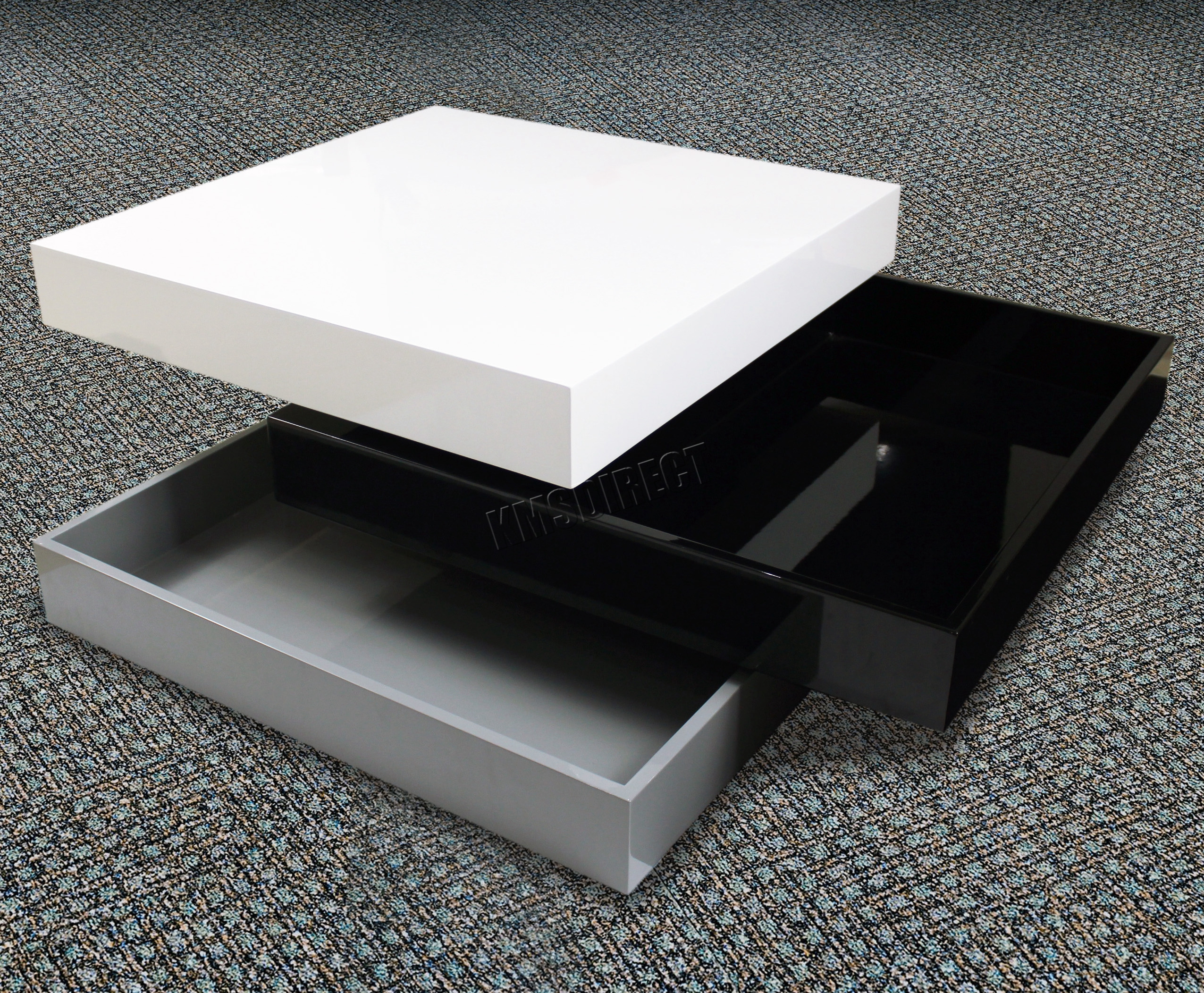 Foxhunter Coffee Table 3 Layers Square High Gloss Mdf Ct03 Black Sentinel Foxhunter Coffee Table 3 Layers Square High Gloss Mdf Ct03 Black Grey White New